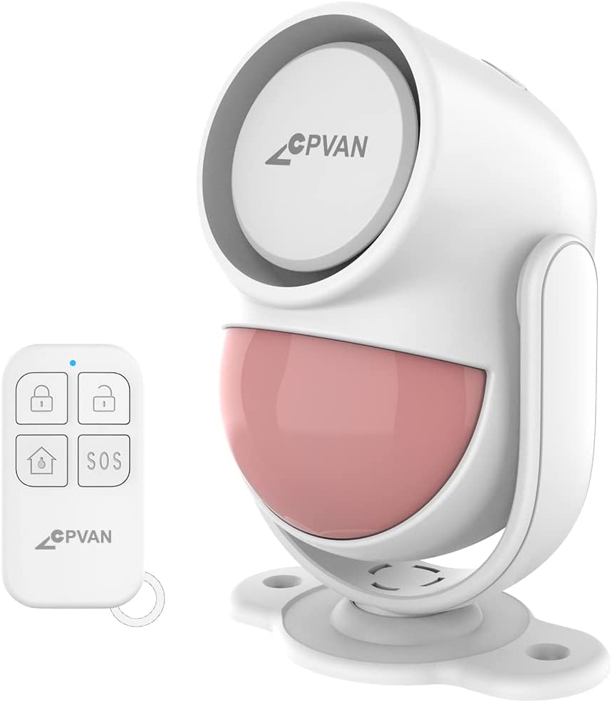 CPVAN Motion Sensor Alarm, Wireless Infrared Home Security System, PIR Motion Detector Alert (125dB, 328ft, Battery Operated) with Remote Control(Key Fob). Model: CP2