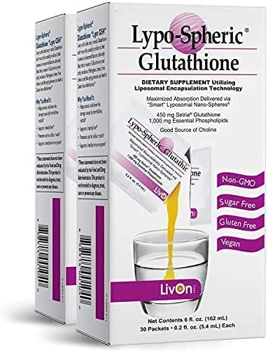 Lypo–Spheric Glutathione - 2 Cartons (60 Packets) – 450 mg Glutathione Per Packet – Liposome Encapsulated for Improved Absorption– Professionally Formulated, 100% Non–GMO