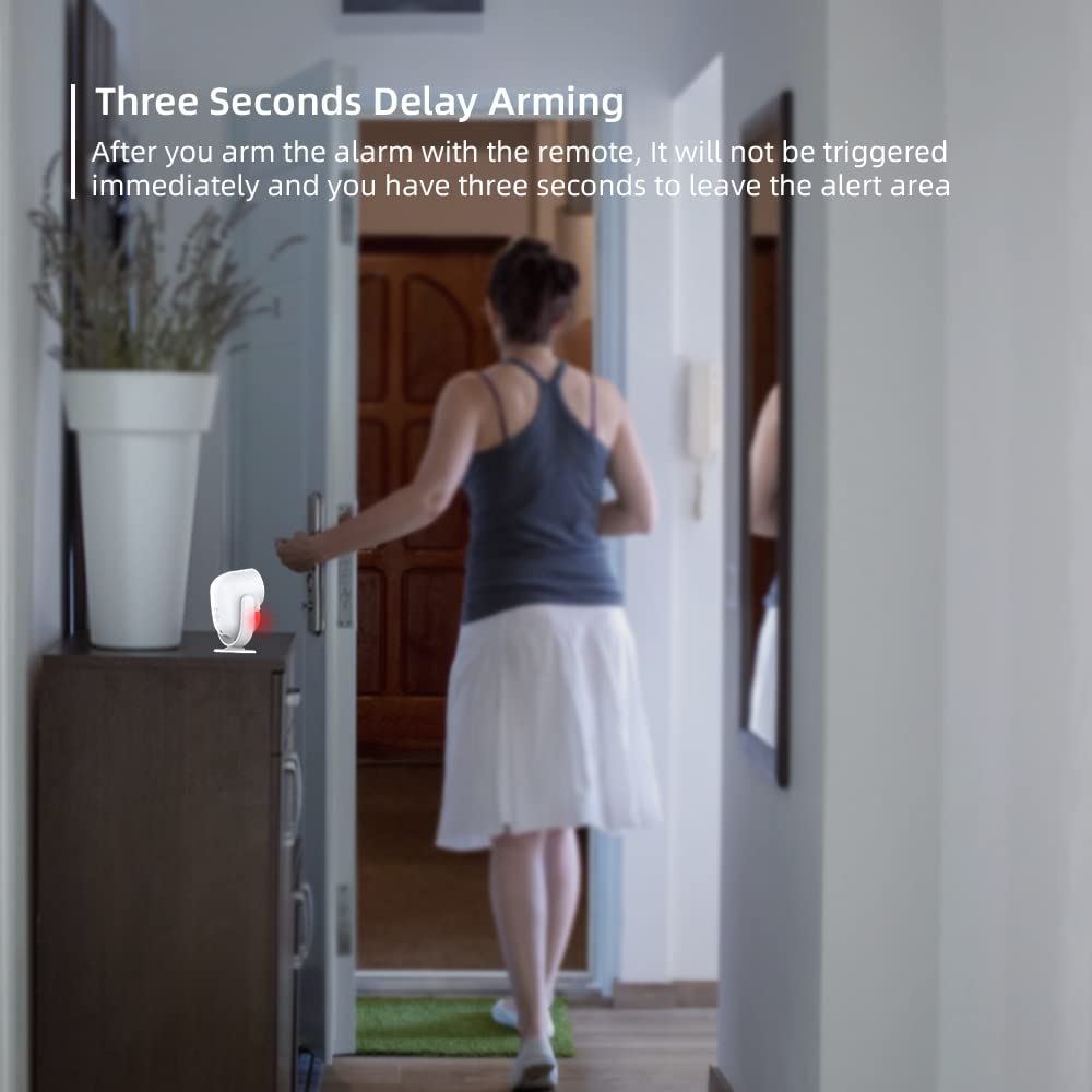 CPVAN Motion Sensor Alarm, Wireless Infrared Home Security System, PIR Motion Detector Alert (125dB, 328ft, Battery Operated) with Remote Control(Key Fob). Model: CP2