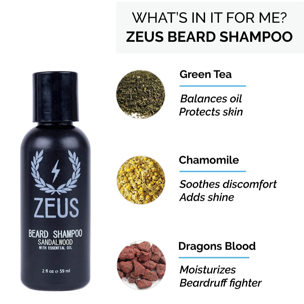 ZEUS Travel Size Beard Wash & Beard Conditioner Set for Men – Soften, Hydrates & Moisturizes - MADE IN USA (Sandalwood)