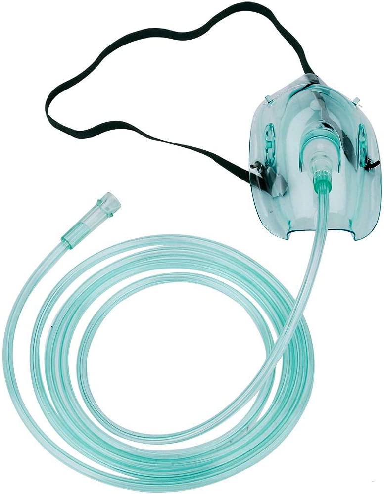 Adult Europe Standard Oxygen Mask with 6.6' Tubing and Adjustable Elastic Strap - 3 Packs - Size L+