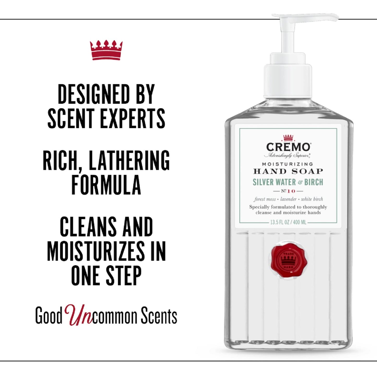 Cremo Silver Water & Birch Hand Soap,Thoroughly Cleanse Dirt & Oil, 13.5 Oz (2-Pack)