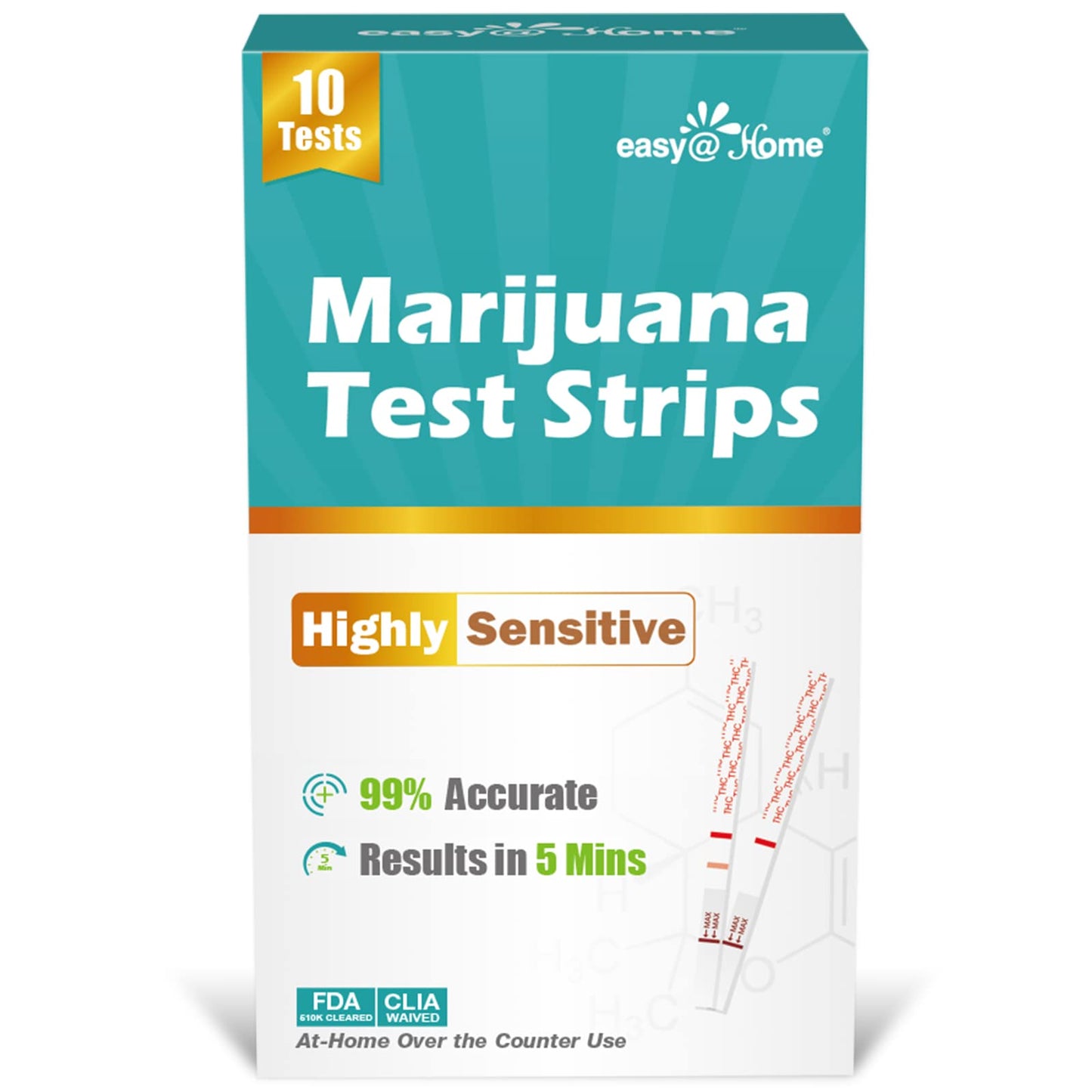 Easy@Home Marijuana Test Strips: THC Urine Drug Test Kit for at Home Over The Counter Use - Screens Metabolites of Drugs Containing THC with Cutoff Level 50ng/mL-Individually Wrapped 10 Pack ESTH-115