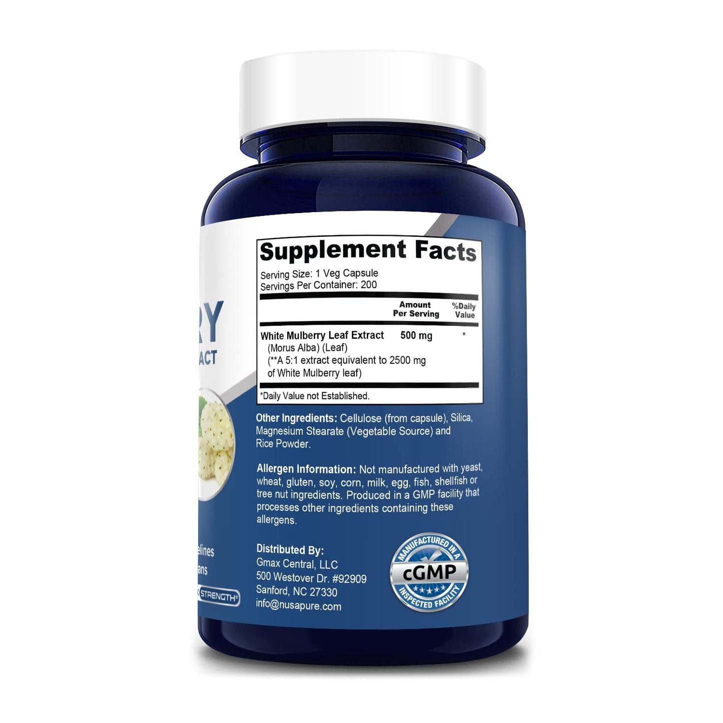 White Mulberry Leaf Extract 2500 mg 200 Veggie Caps ( Vegetarian, Non-GMO & Gluten-Free)