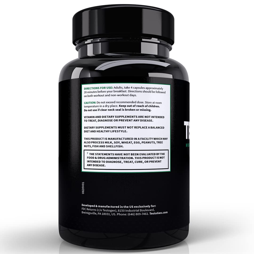 TestoGen Booster for Men - Natural Male Vitality Supplement to Combat Low Energy, Fight Fatigue, Support Weight Control & Increase Muscle Growth - 120 Caps