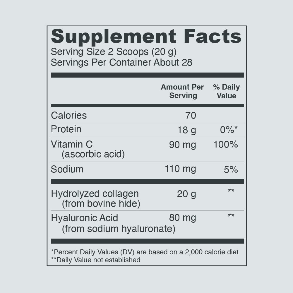 Vital Proteins Collagen Peptides Powder with Hyaluronic Acid and Vitamin C, Unflavored, 20 oz