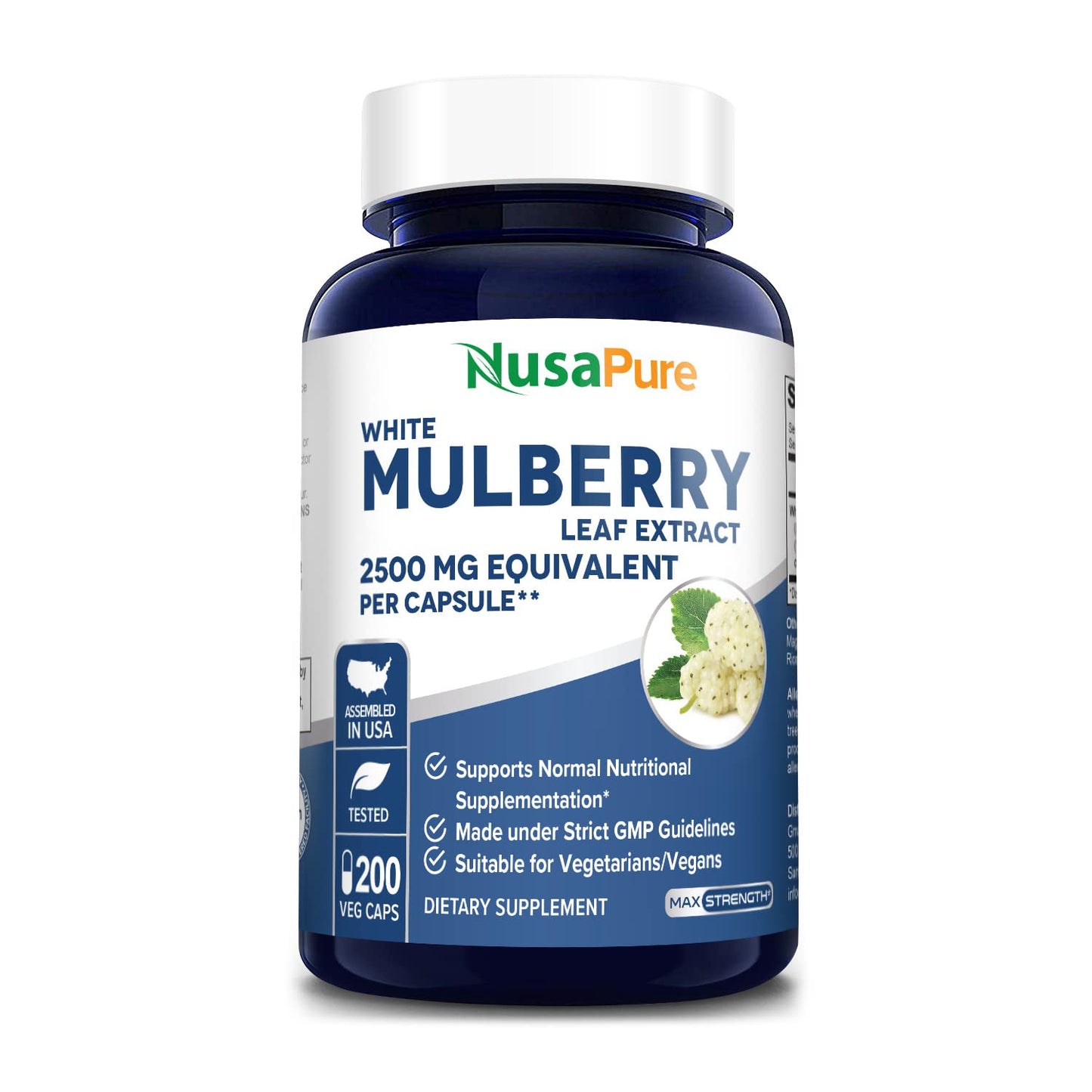 White Mulberry Leaf Extract 2500 mg 200 Veggie Caps ( Vegetarian, Non-GMO & Gluten-Free)