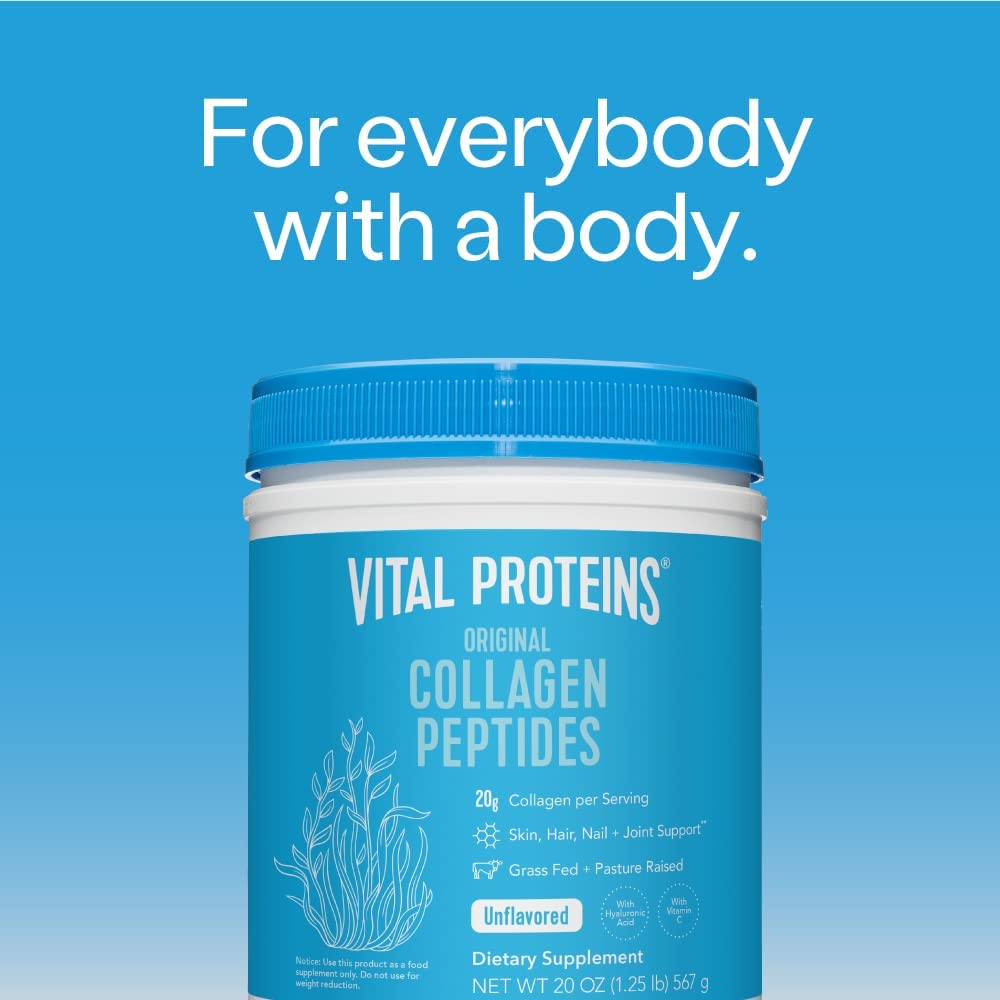 Vital Proteins Collagen Peptides Powder with Hyaluronic Acid and Vitamin C, Unflavored, 20 oz
