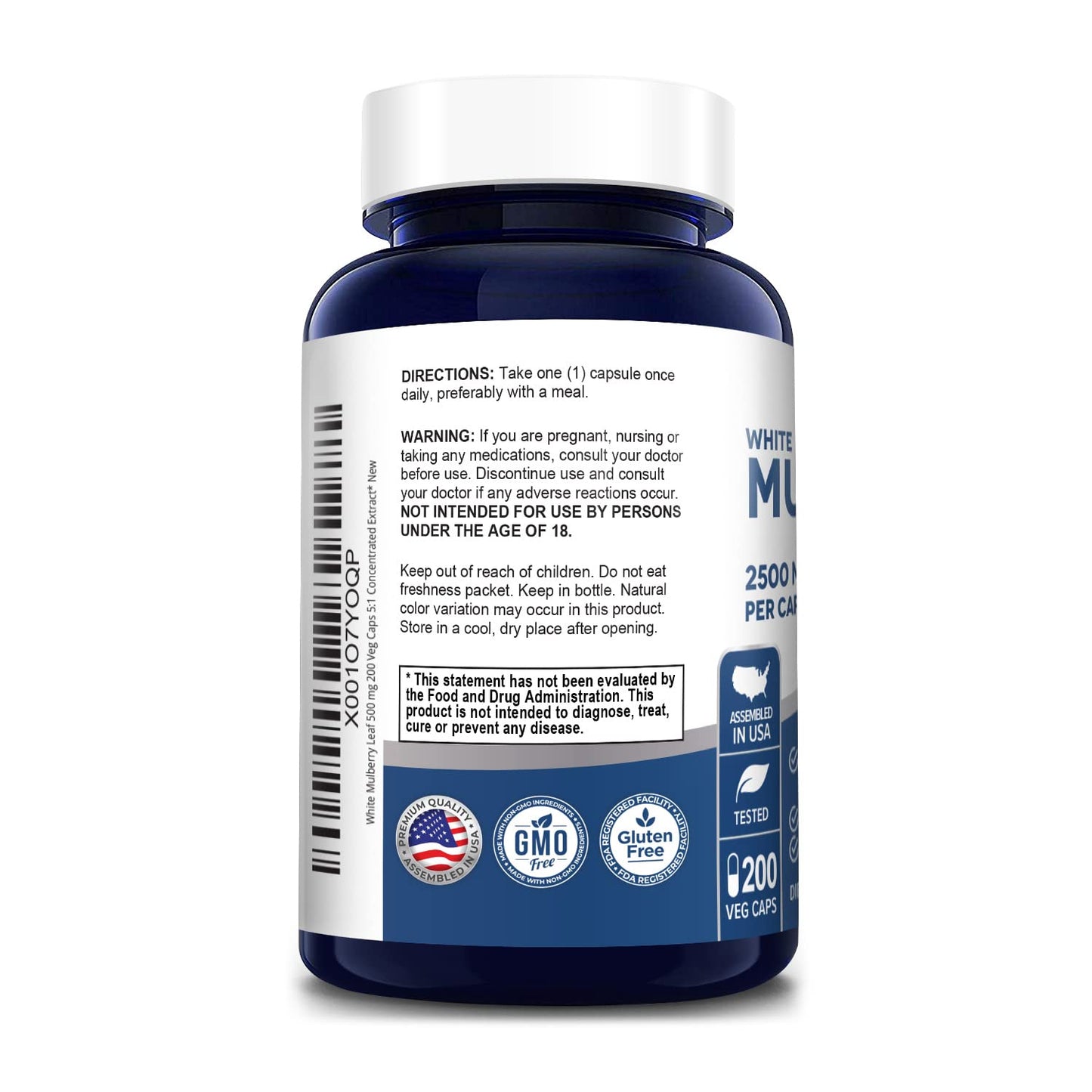 White Mulberry Leaf Extract 2500 mg 200 Veggie Caps ( Vegetarian, Non-GMO & Gluten-Free)