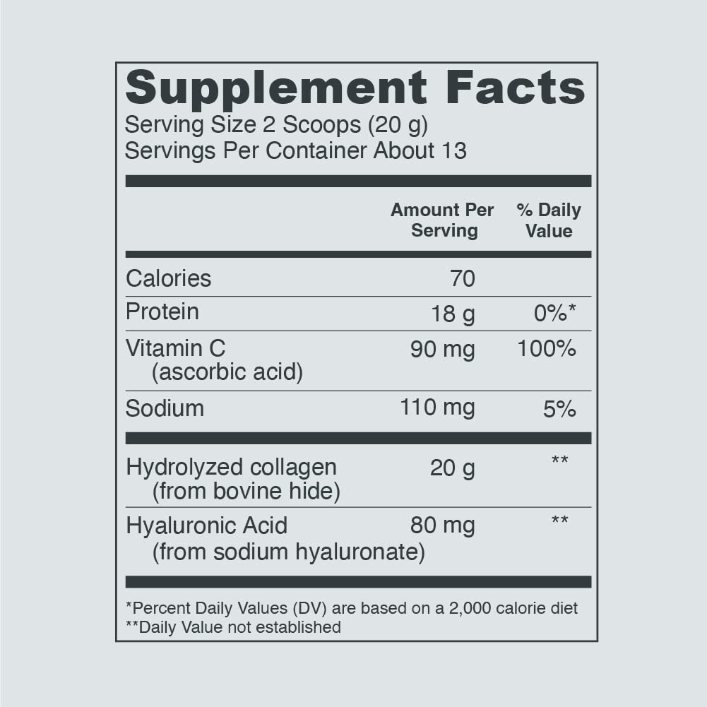 Vital Proteins Collagen Peptides Powder, 9.33 oz, Unflavored with Hyaluronic Acid and Vitamin C