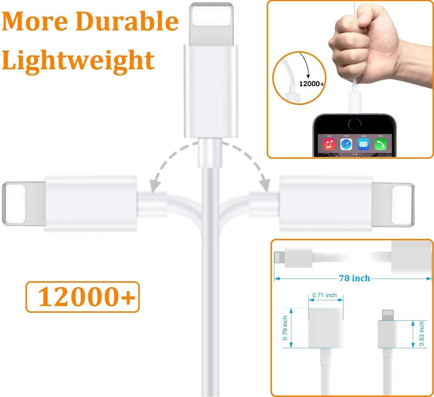 DESOFICON iPhone Charger Extension Cable Compatible with iPhone/iPad, Extender Dock Cable for Male to Female Cable Extension Adapter Pass Video, Data, Audio(6.6FT/2M White)
