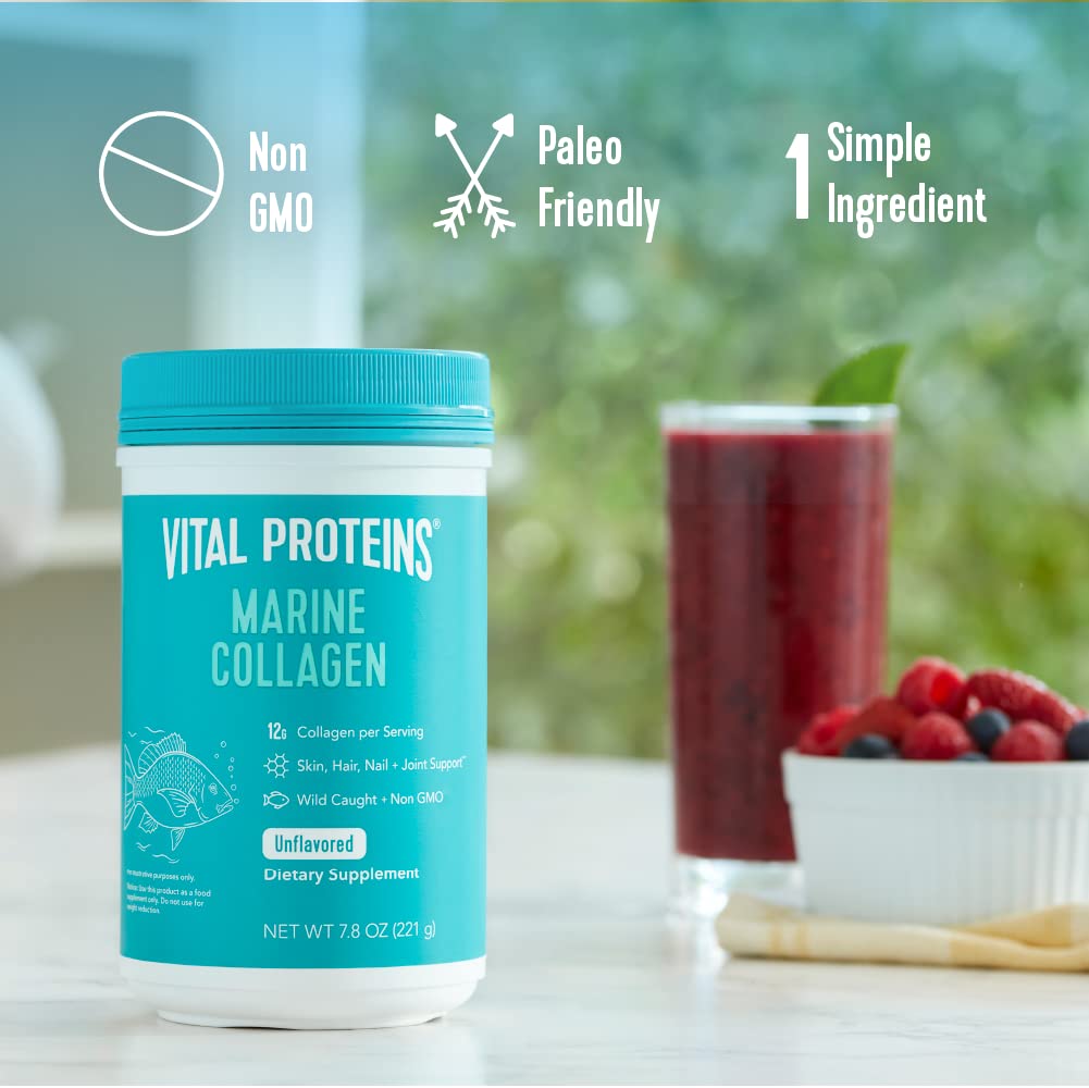 Vital Proteins Marine Collagen Peptides Powder Supplement for Skin Hair Nail Joint - Hydrolyzed Collagen - 12g per Serving - 7.8 oz Canister