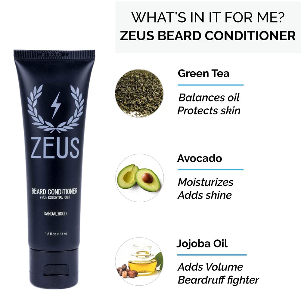 ZEUS Travel Size Beard Wash & Beard Conditioner Set for Men – Soften, Hydrates & Moisturizes - MADE IN USA (Sandalwood)