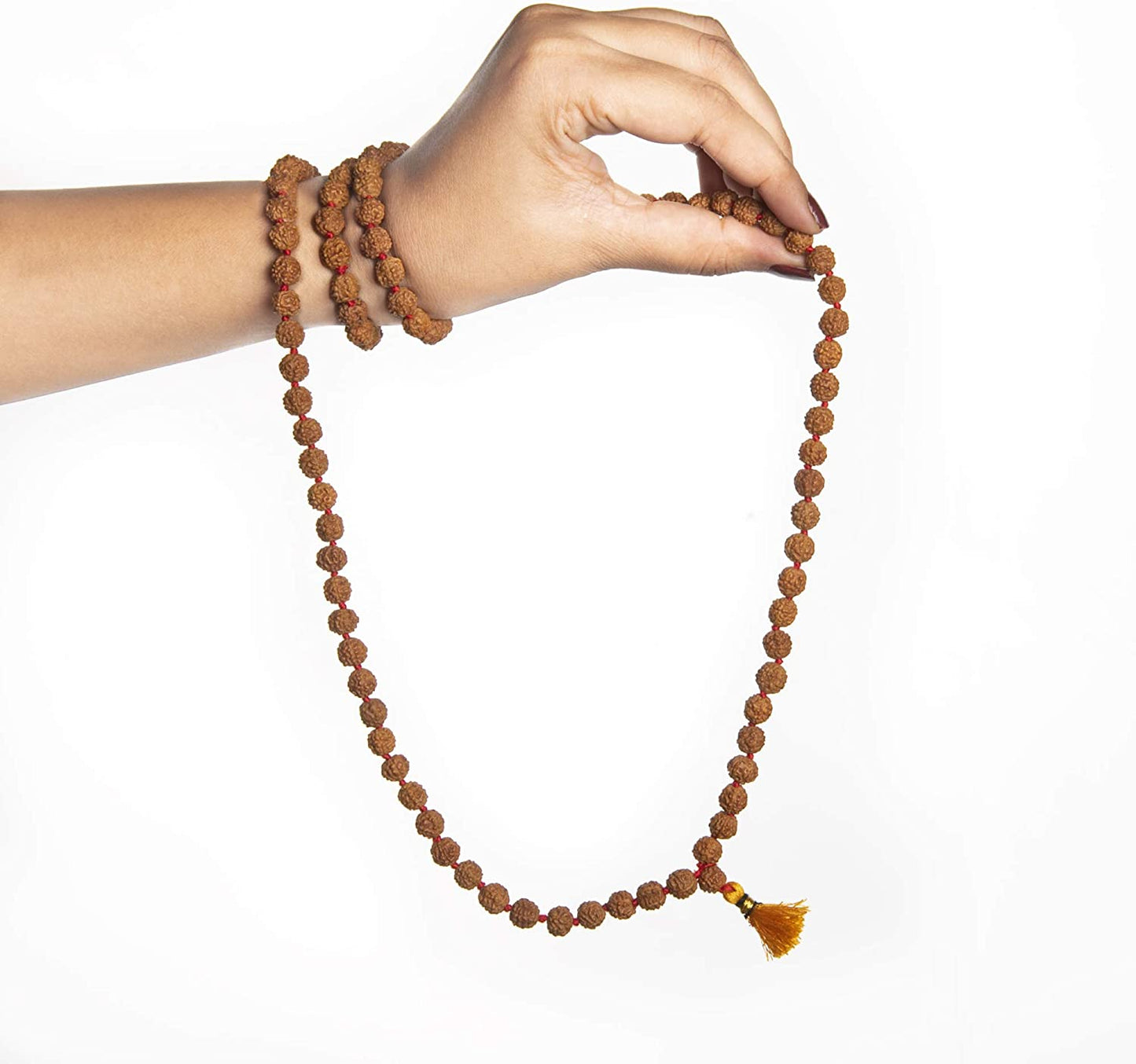 Wonder Care 108 Rudraksha Mala Real-5face Beaded Rudrashka Necklace- Genuine Himalayan Rudraksha Seeds Unisex jewelry with 2 pc Beaded String Bracelet -(8mm approx.)