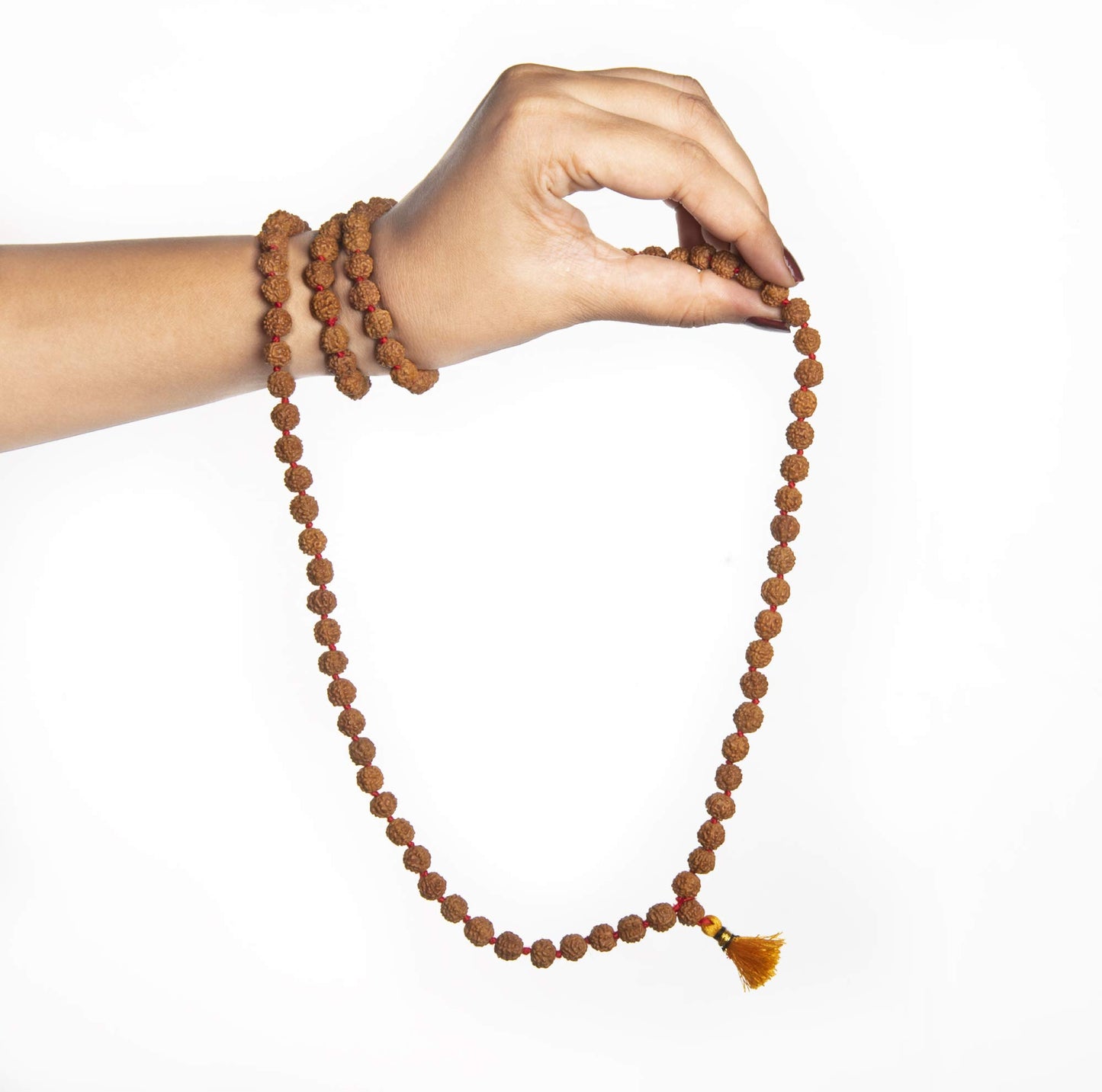 Wonder Care 108 Rudraksha Mala Real-5face Beaded Rudrashka Necklace- Genuine Himalayan Rudraksha Seeds Unisex jewelry with 2 pc Beaded String Bracelet -(8mm approx.)