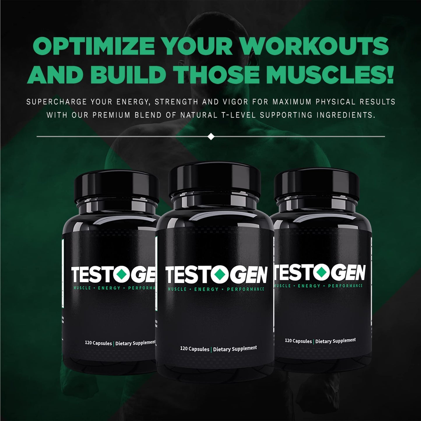 TestoGen Booster for Men - Natural Male Vitality Supplement to Combat Low Energy, Fight Fatigue, Support Weight Control & Increase Muscle Growth - 120 Caps