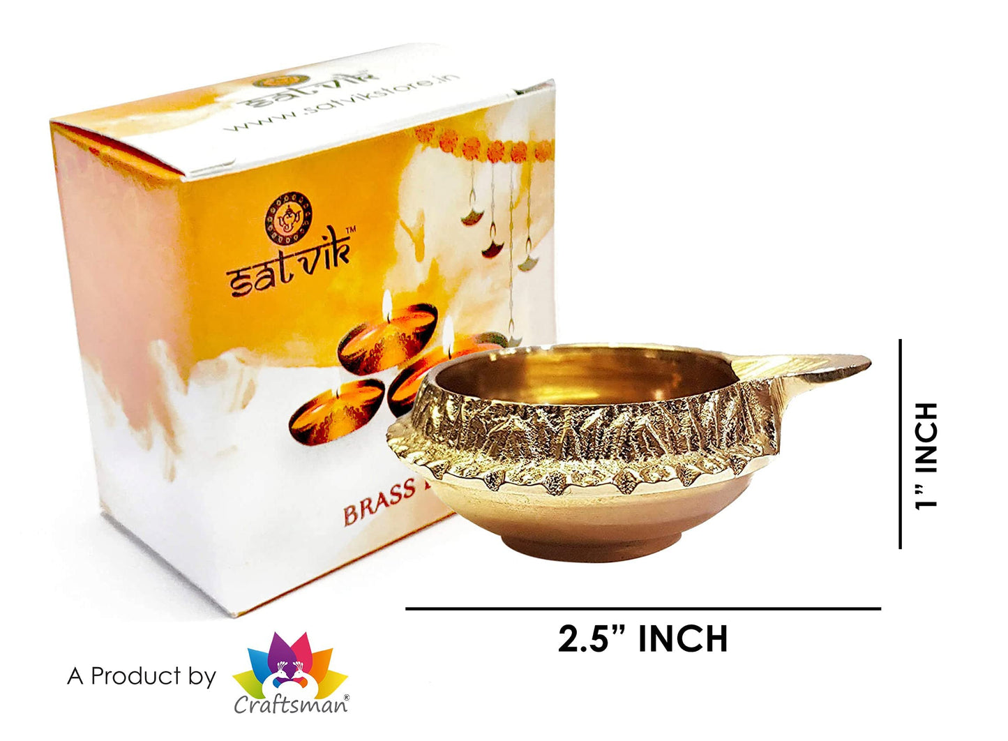 SATVIK 2 pc Kuber Diya for Diwali Decoration. Handmade Oil Lamp with Golden Engraved Made of Virgin Brass Metal. Diwali Diya Vilakku for Puja Pooja. Traditional Indian Deepawali Gift Items