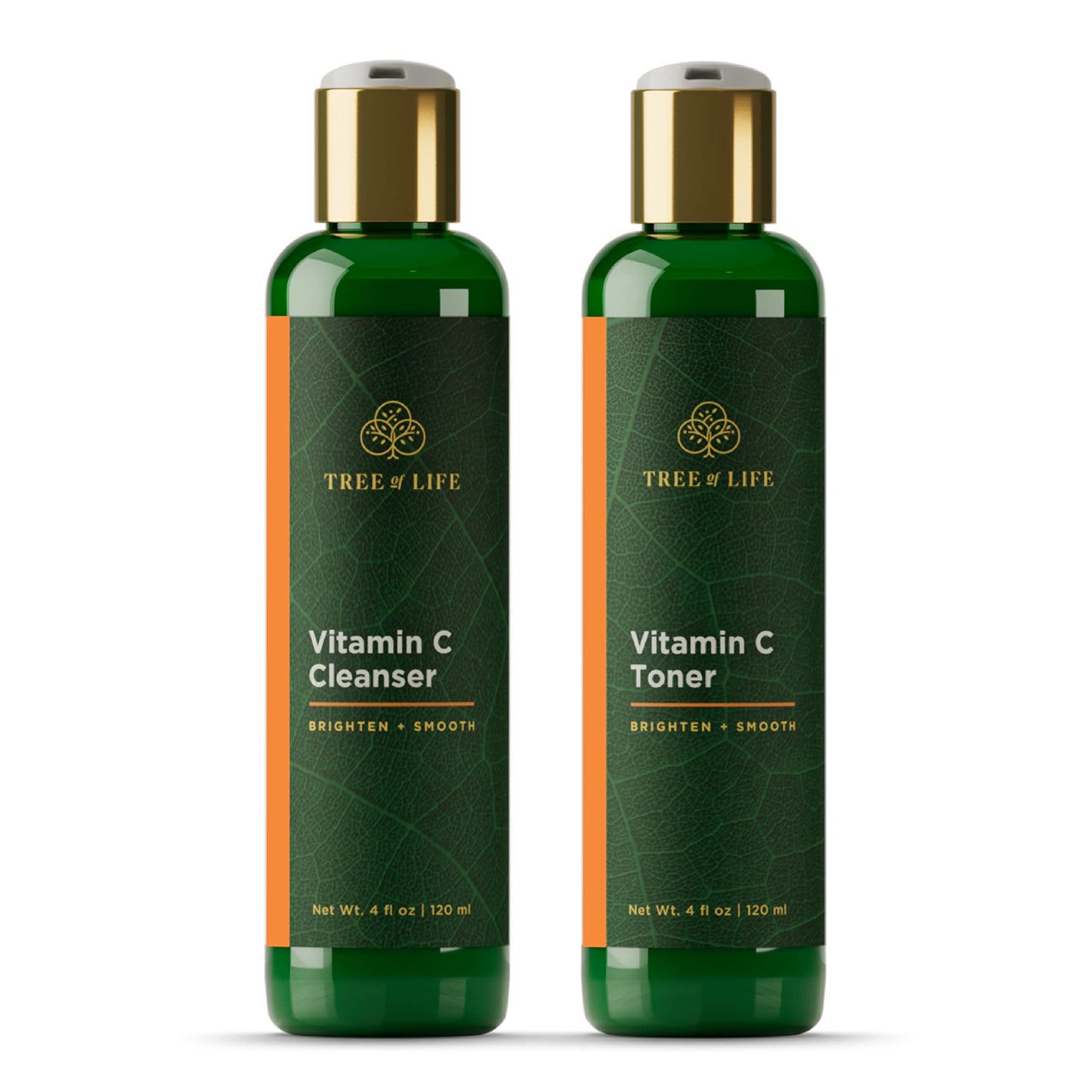 Tree of Life Vitamin C Brightening Duo, Facial Toner for Minimizing Pores & Facial Cleanser for Gentle Deep Cleaning with Organic Aloe, Clean Dermatologist-Tested Skin Care, 2 X 4 Fl Oz