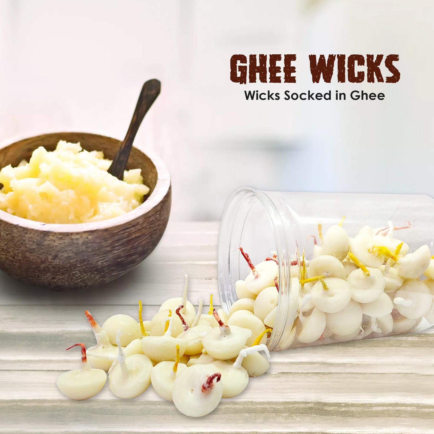 SATVIK 50 Pc Pure Ghee Wicks for Puja (Upto 30 Mins ) Pooja Home and Mandir. Nitya Pujan Readymade Ghee Jyot Jyoti Pujan Indian Housewarming Return Gift Items Accessories. Diwali Cotton Wicks