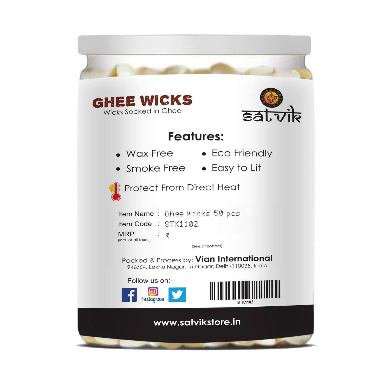 SATVIK 50 Pc Pure Ghee Wicks for Puja (Upto 30 Mins ) Pooja Home and Mandir. Nitya Pujan Readymade Ghee Jyot Jyoti Pujan Indian Housewarming Return Gift Items Accessories. Diwali Cotton Wicks