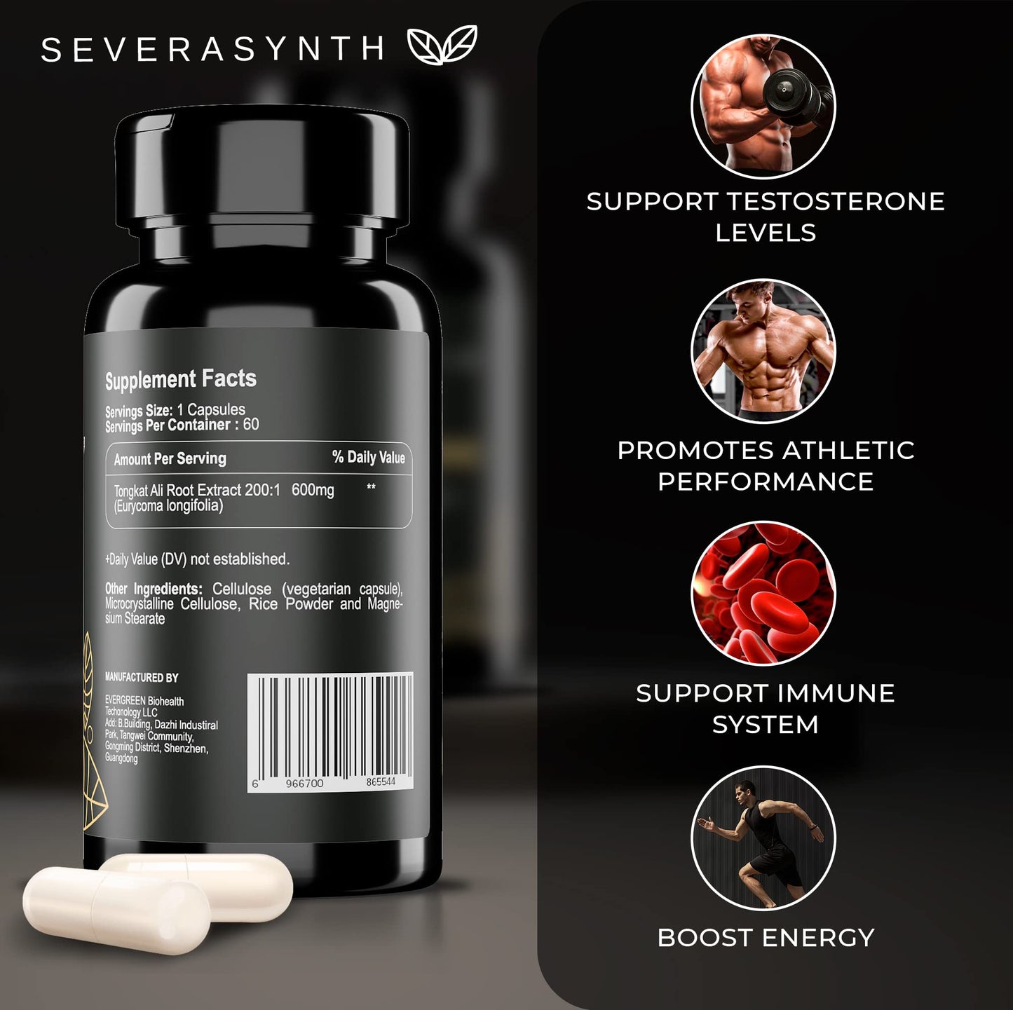 Tongkat Ali Ultra High Strength, Support Natural Energy, Stamina, Athletic Performance, Non-GMO 600mg 60 Capsules