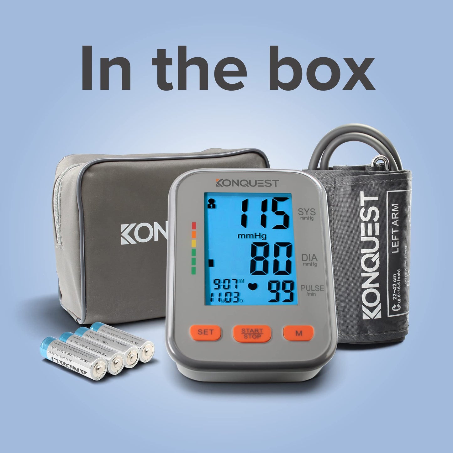 Konquest KBP-2704A Automatic Upper Arm Blood Pressure Monitor - Adjustable Cuff - Large Backlit Display - Irregular Heartbeat Detector - Tensiometro Digital