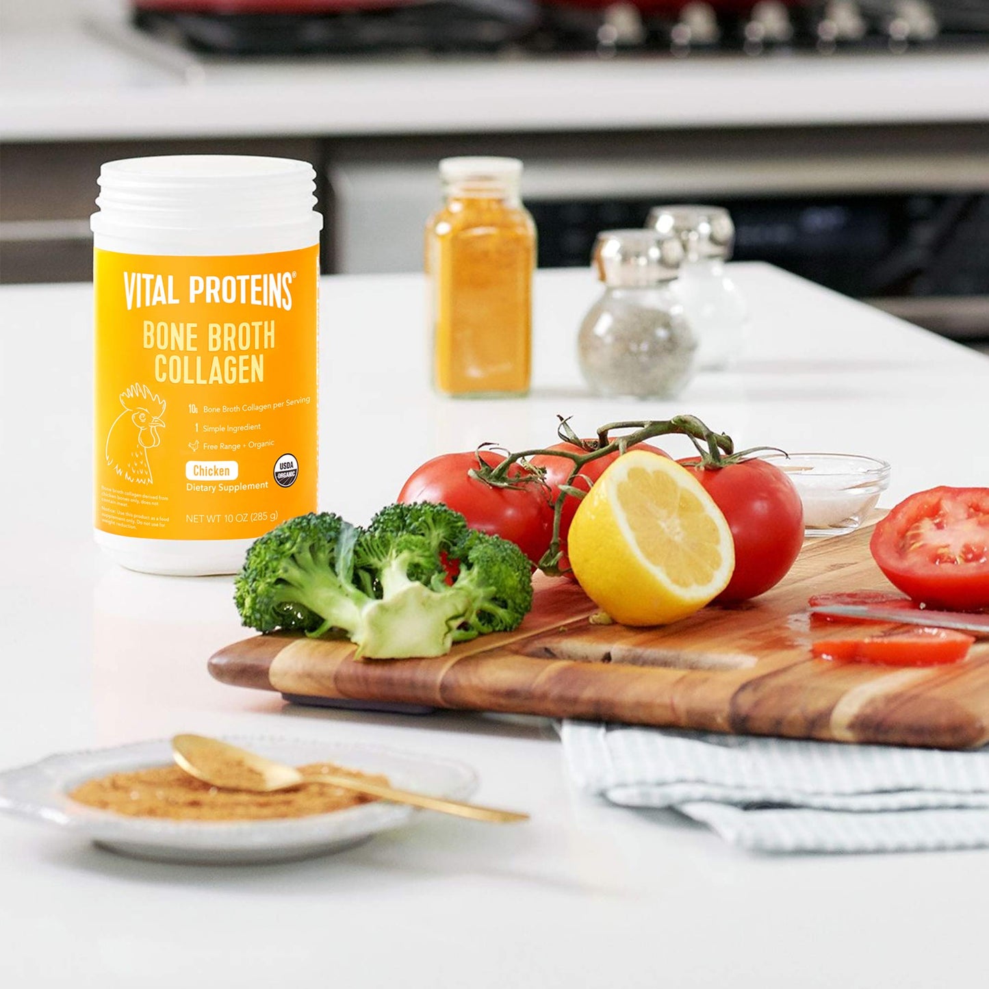 Vital Proteins Organic, Free-Range Chicken Bone Broth Collagen Powder Supplement with Hyaluronic Acid, MSG free - 10oz