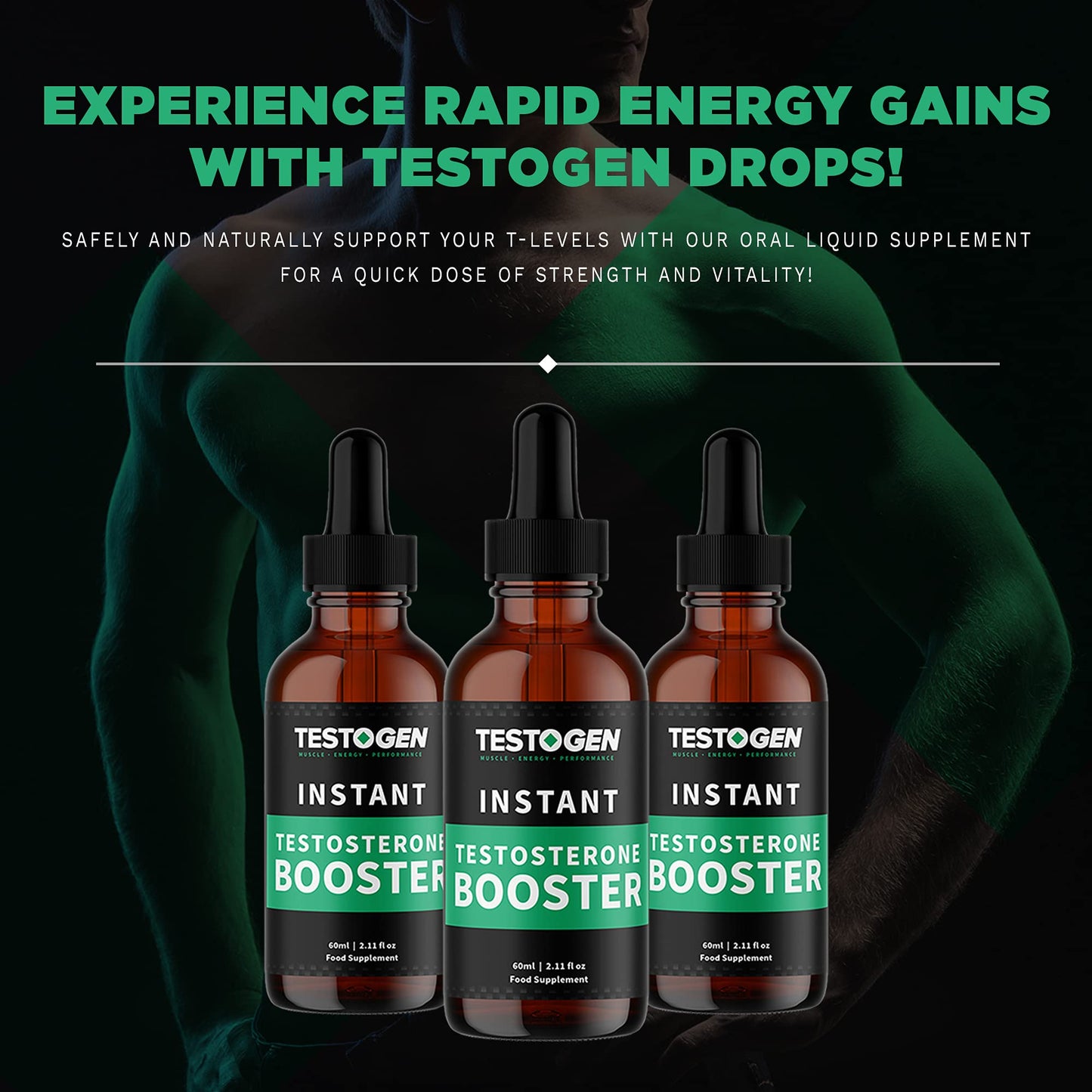 Testogen: Men’s T-Level Support Liquid Drops - Supplement with Vitamin D, Zinc, and L-Arginine - 60 ml - Fast-Release Formula - Supports Mood, Energy, and Lean Muscles - Herbal and All-Natural