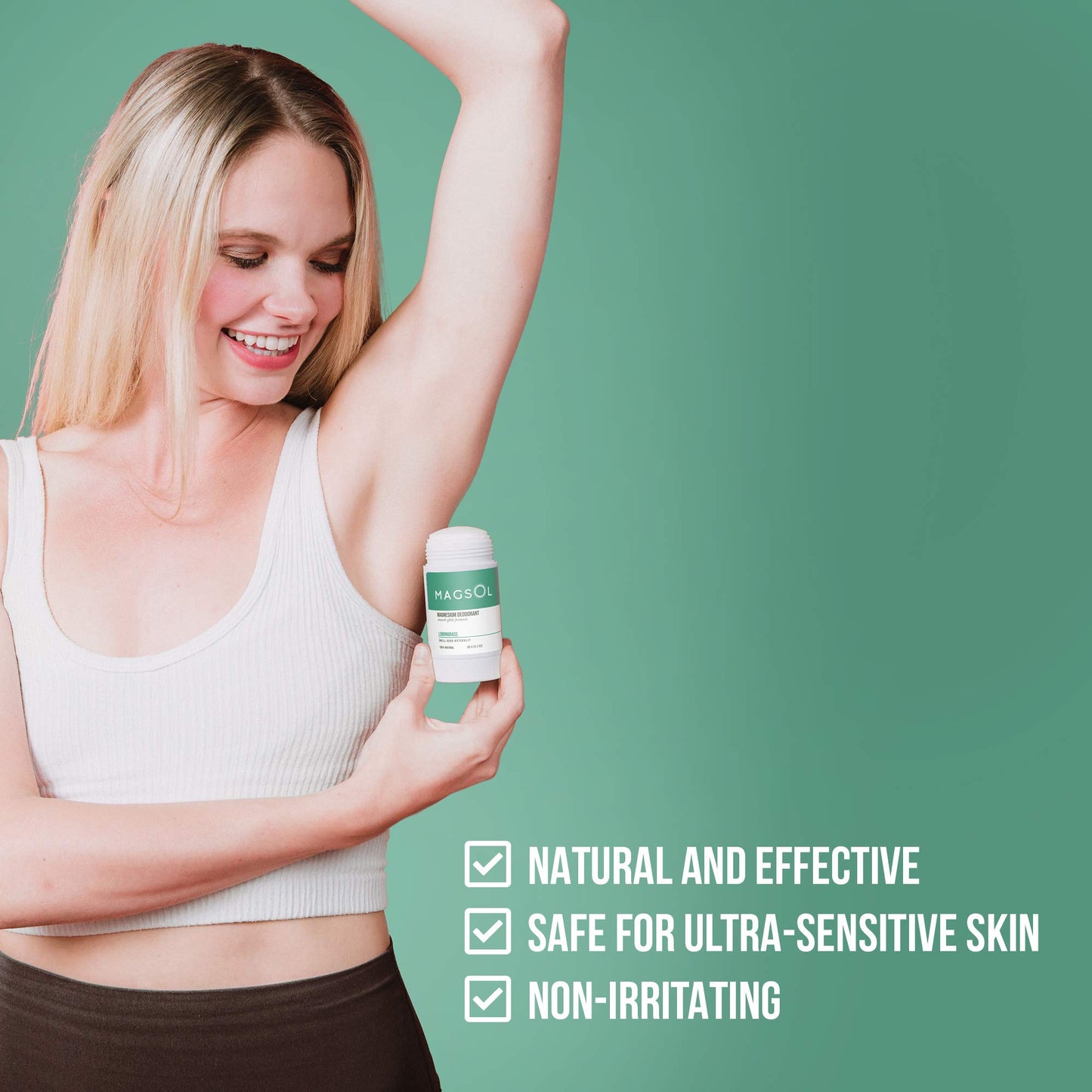 MAGSOL Natural Deodorant for Men & Women - Mens Deodorant with Magnesium - Perfect for Ultra Sensitive Skin, Aluminum Free Deodorant for Women, Baking Soda Free 3.2 oz (Lemongrass)