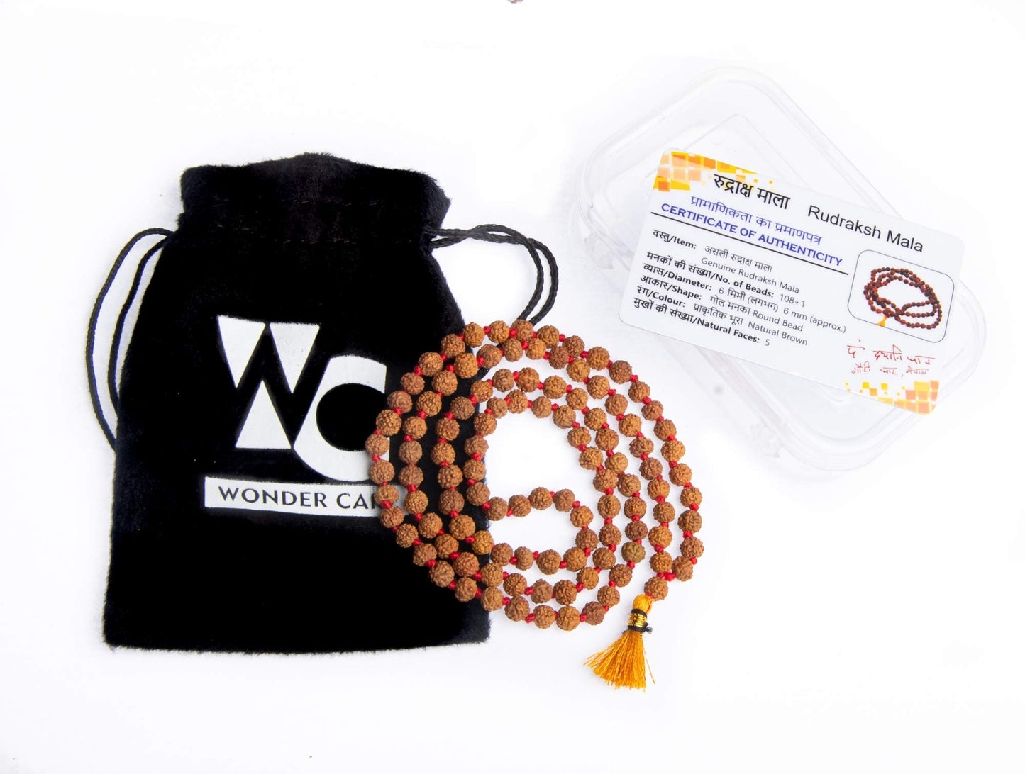 Wonder Care 108 Rudraksha Mala Real-5face Beaded Rudrashka Necklace- Genuine Himalayan Rudraksha Seeds Unisex jewelry with 2 pc Beaded String Bracelet -(8mm approx.)