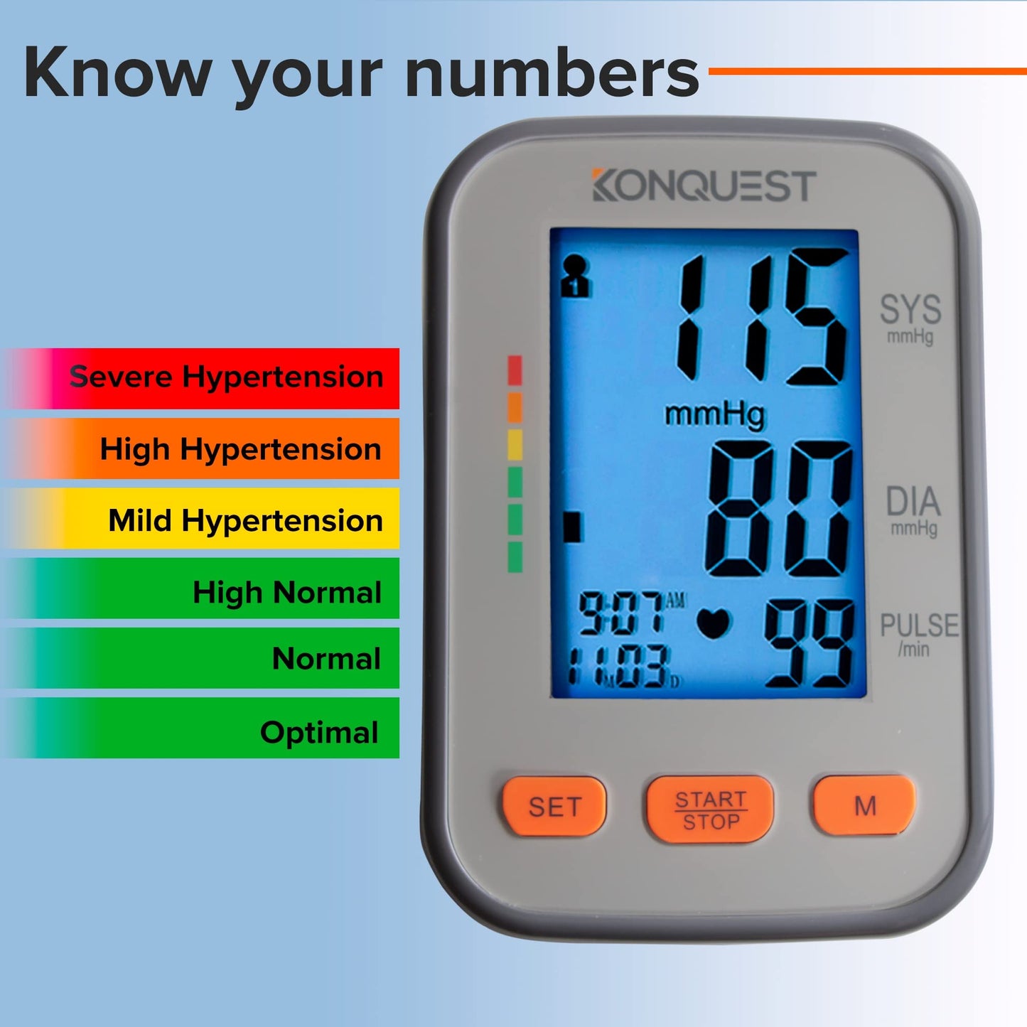 Konquest KBP-2704A Automatic Upper Arm Blood Pressure Monitor - Adjustable Cuff - Large Backlit Display - Irregular Heartbeat Detector - Tensiometro Digital