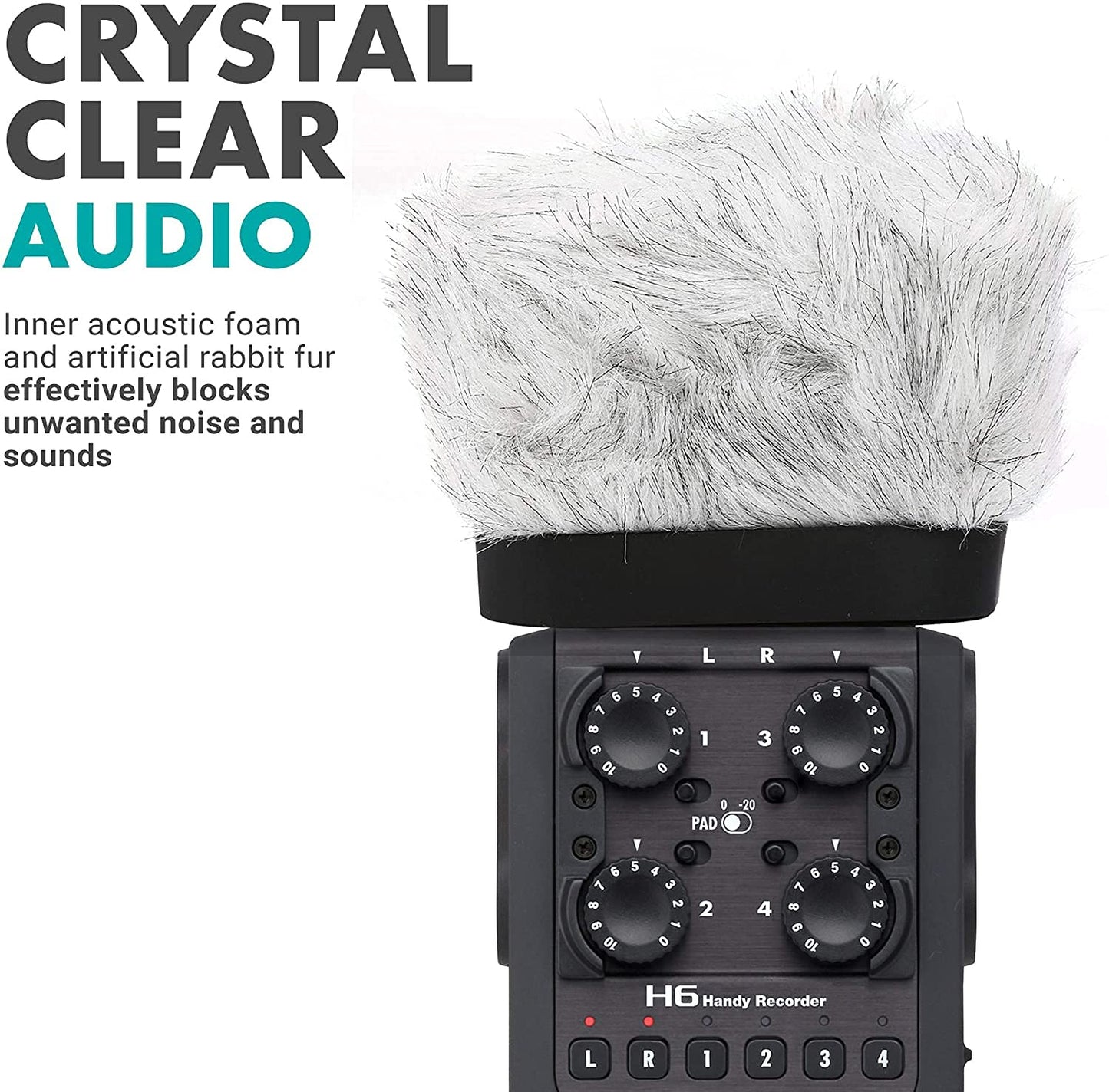 Movo WS-R30 Professional Furry Windscreen with Acoustic Foam Technology for Zoom H4n, H5, H6, Tascam DR-100 MKII and Sony PCM-D50 Portable Digital Recorders