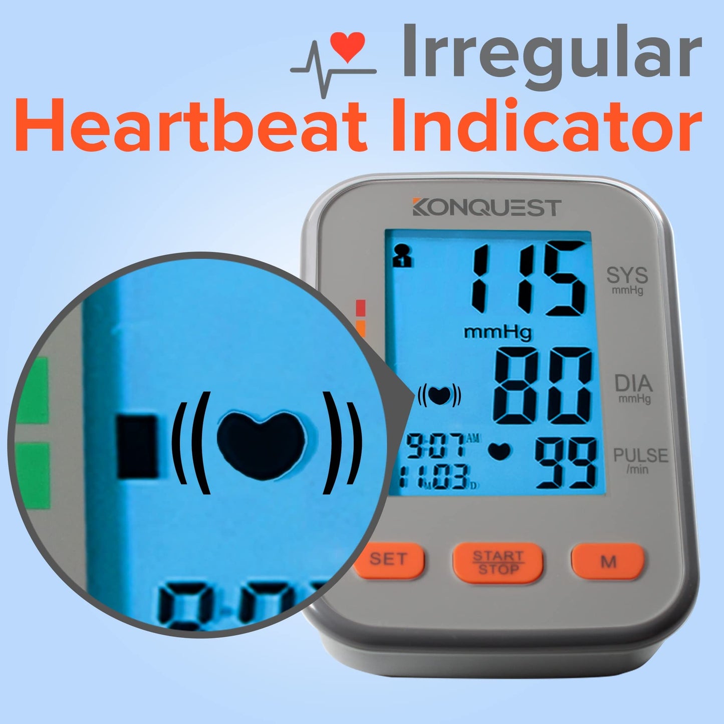 Konquest KBP-2704A Automatic Upper Arm Blood Pressure Monitor - Adjustable Cuff - Large Backlit Display - Irregular Heartbeat Detector - Tensiometro Digital