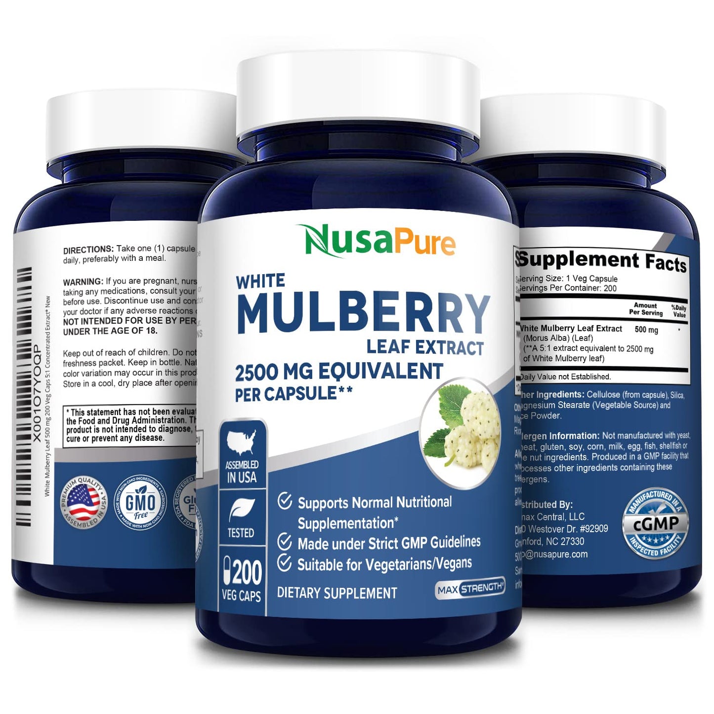 White Mulberry Leaf Extract 2500 mg 200 Veggie Caps ( Vegetarian, Non-GMO & Gluten-Free)