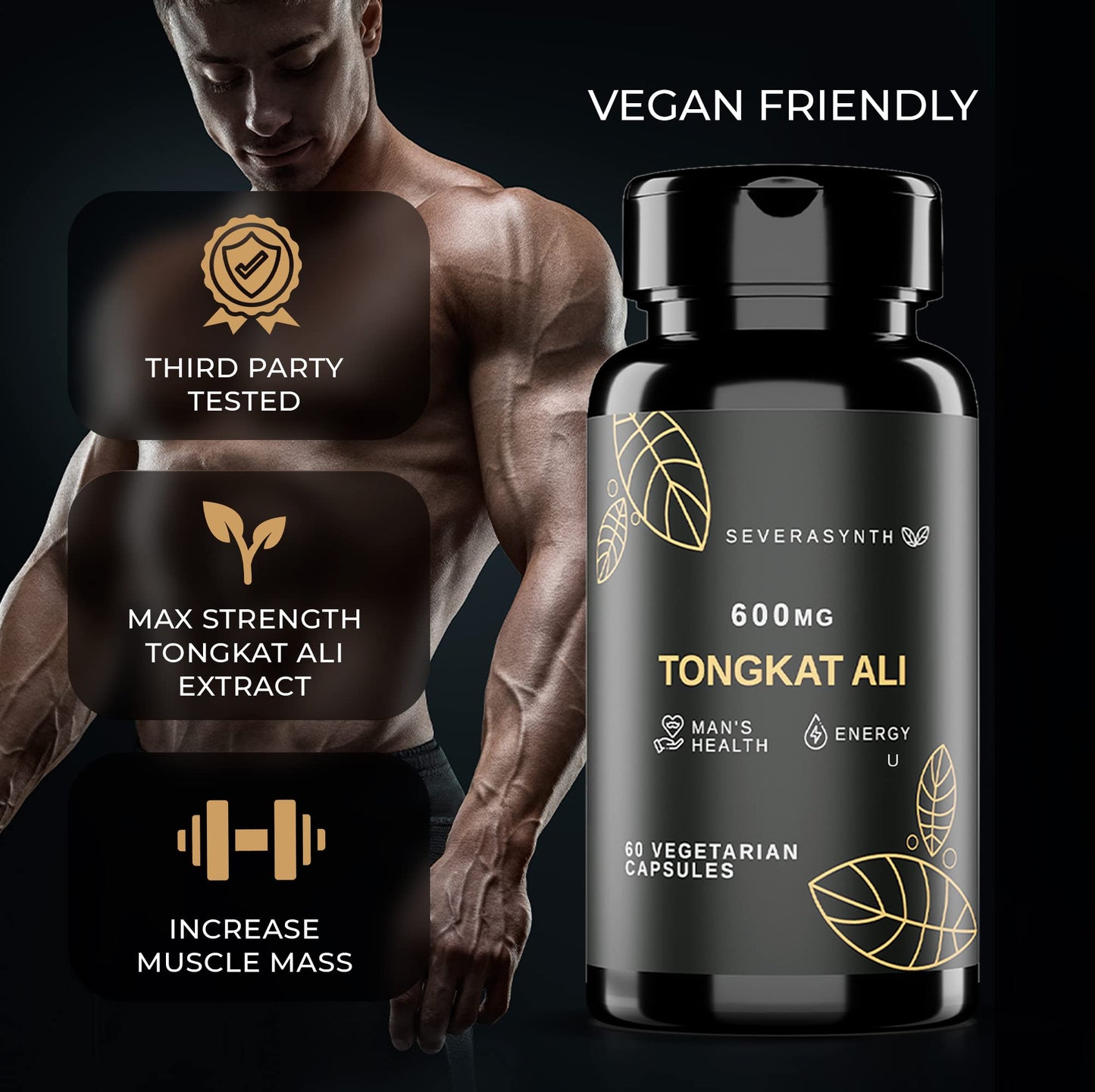 Tongkat Ali Ultra High Strength, Support Natural Energy, Stamina, Athletic Performance, Non-GMO 600mg 60 Capsules