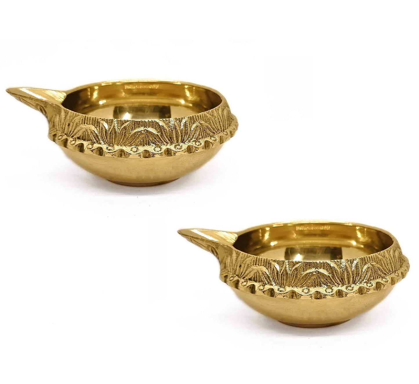 SATVIK 2 pc Kuber Diya for Diwali Decoration. Handmade Oil Lamp with Golden Engraved Made of Virgin Brass Metal. Diwali Diya Vilakku for Puja Pooja. Traditional Indian Deepawali Gift Items