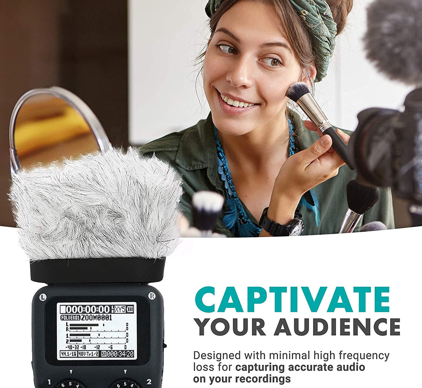 Movo WS-R30 Professional Furry Windscreen with Acoustic Foam Technology for Zoom H4n, H5, H6, Tascam DR-100 MKII and Sony PCM-D50 Portable Digital Recorders