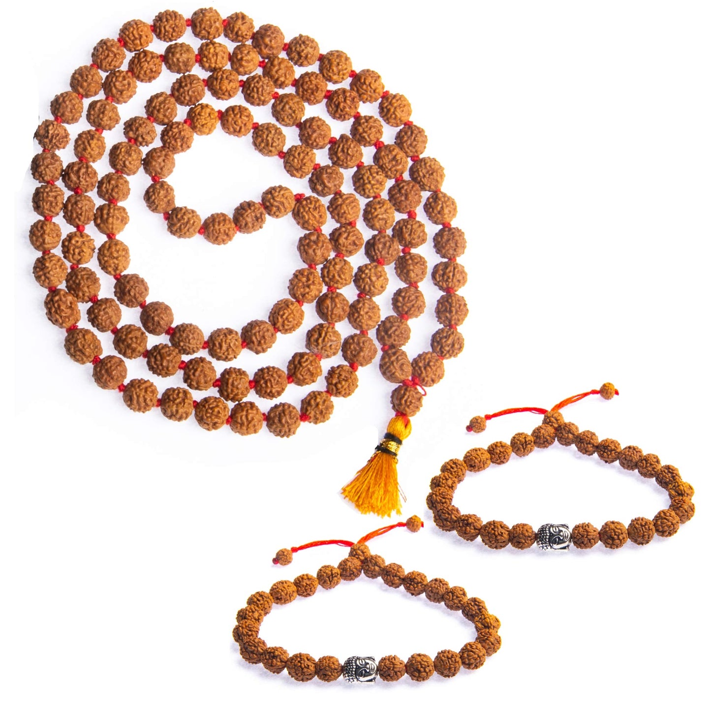 Wonder Care 108 Rudraksha Mala Real-5face Beaded Rudrashka Necklace- Genuine Himalayan Rudraksha Seeds Unisex jewelry with 2 pc Beaded String Bracelet -(8mm approx.)