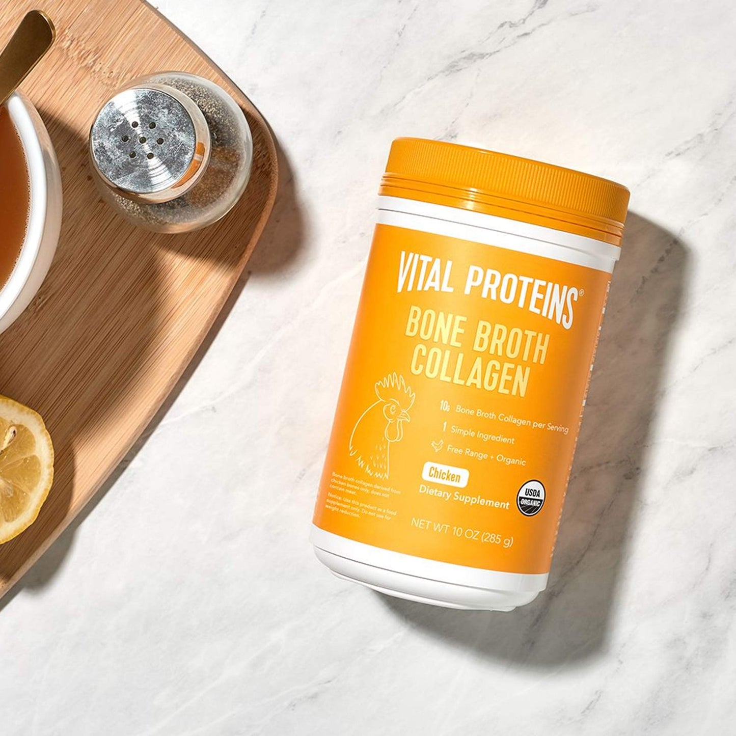Vital Proteins Organic, Free-Range Chicken Bone Broth Collagen Powder Supplement with Hyaluronic Acid, MSG free - 10oz