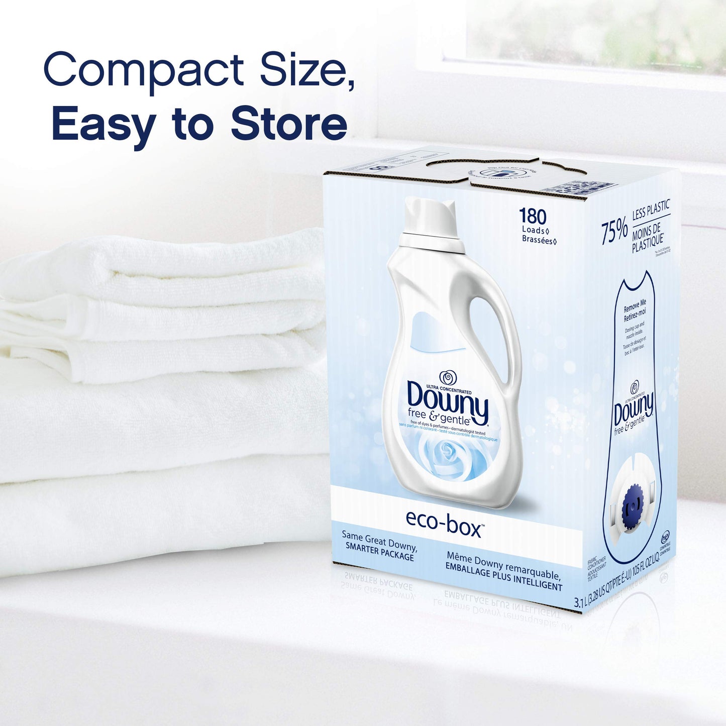 Downy Eco-Box Ultra Concentrated Laundry Fabric Conditioner Liquid, Free & Gentle, 180 Loads, 105 Fl Oz