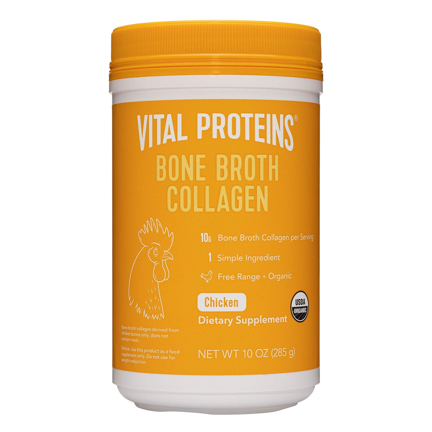 Vital Proteins Organic, Free-Range Chicken Bone Broth Collagen Powder Supplement with Hyaluronic Acid, MSG free - 10oz