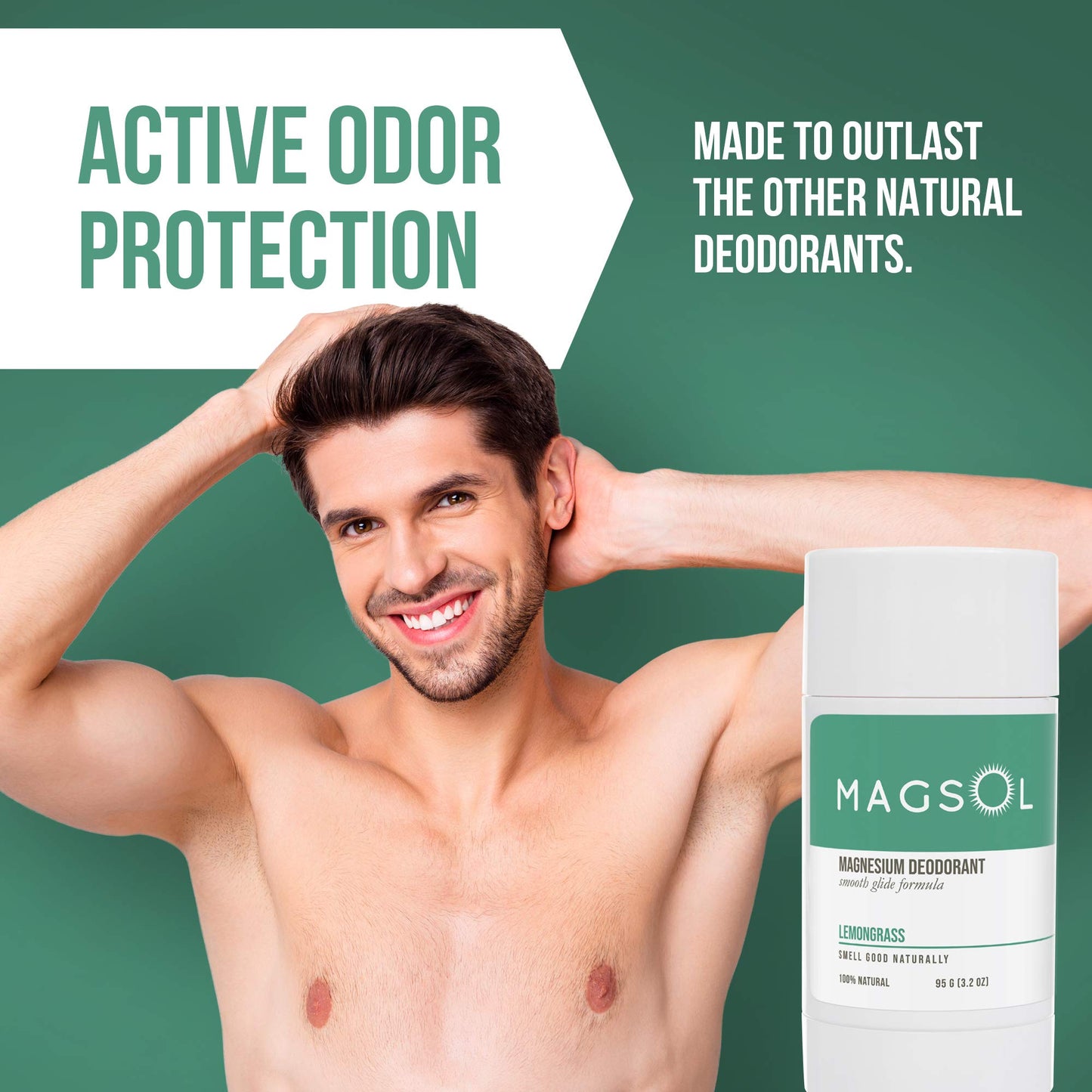 MAGSOL Natural Deodorant for Men & Women - Mens Deodorant with Magnesium - Perfect for Ultra Sensitive Skin, Aluminum Free Deodorant for Women, Baking Soda Free 3.2 oz (Lemongrass)