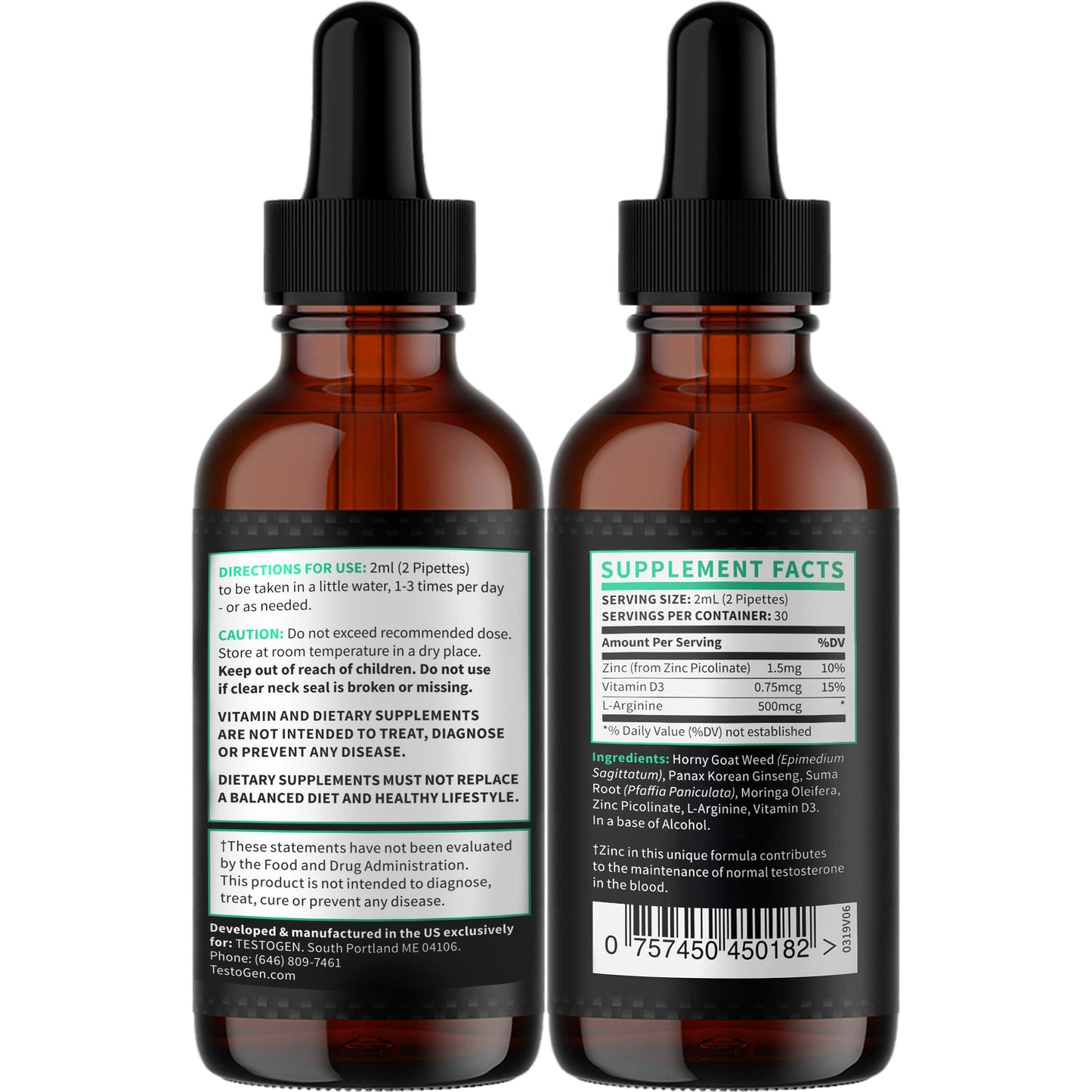 Testogen: Men’s T-Level Support Liquid Drops - Supplement with Vitamin D, Zinc, and L-Arginine - 60 ml - Fast-Release Formula - Supports Mood, Energy, and Lean Muscles - Herbal and All-Natural