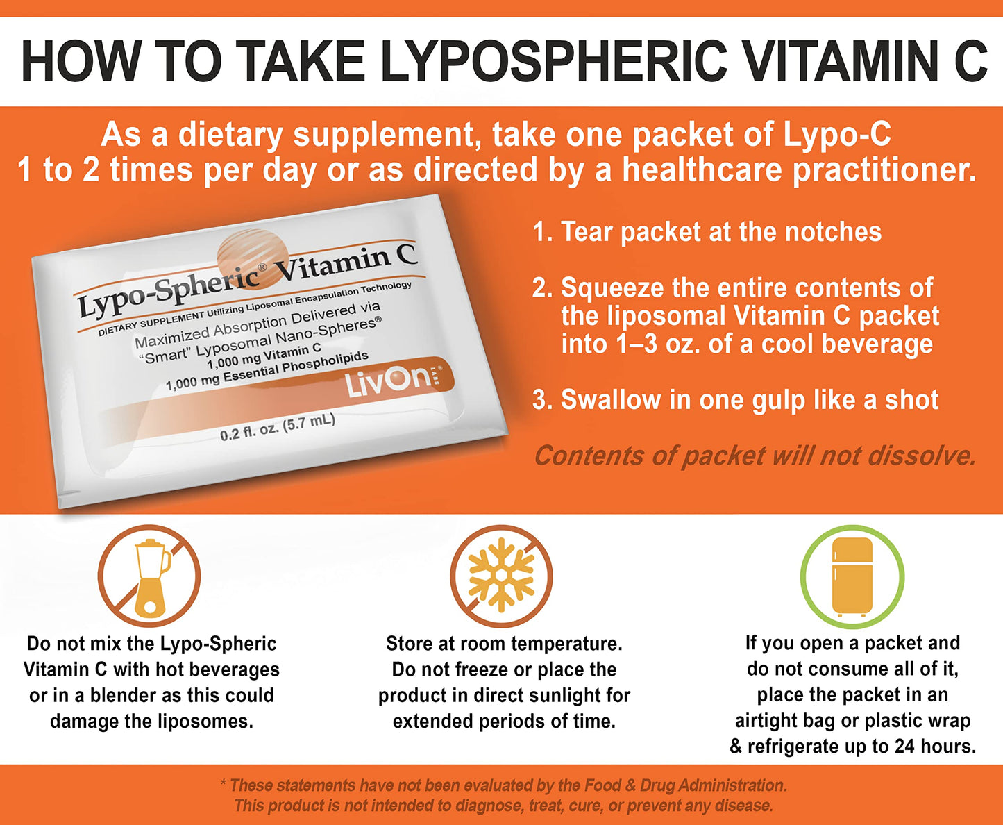 LivOn Laboratories Lypo–Spheric Vitamin C – 30 Packets – 1,000 mg Vitamin C & 1,000 mg Essential Phospholipids Per Packet – Liposome Encapsulated for Improved Absorption – 100% Non–GMO