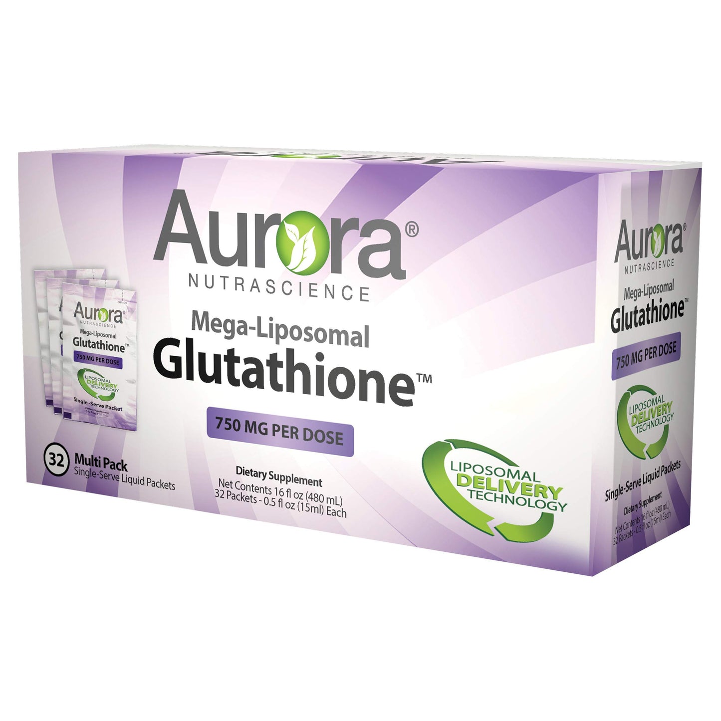 Aurora Nutrascience, Mega-Liposomal Glutathione, 750 mg, 32 Single-Serve Liquid Packets, 0.5 fl oz (15 ml) Each