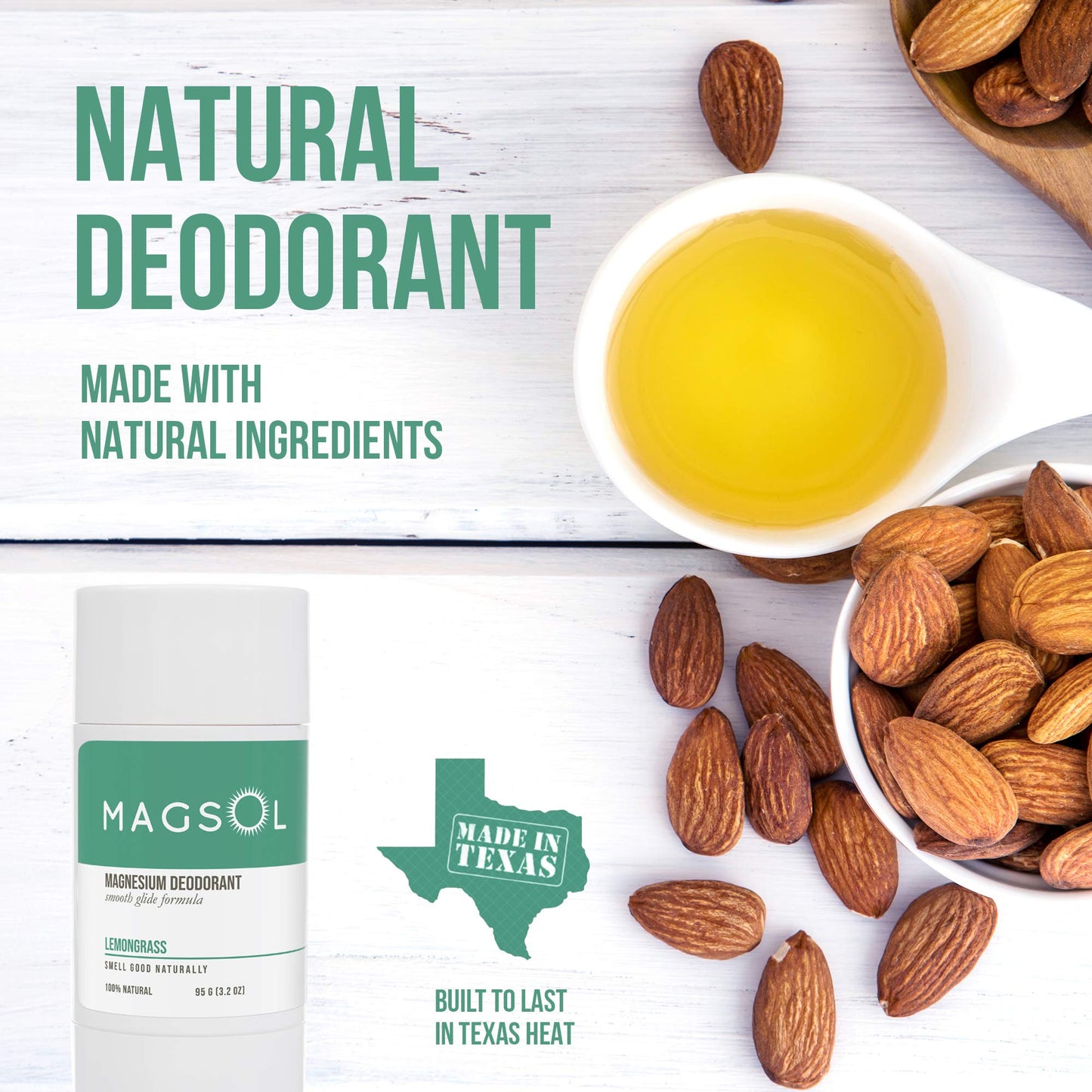 MAGSOL Natural Deodorant for Men & Women - Mens Deodorant with Magnesium - Perfect for Ultra Sensitive Skin, Aluminum Free Deodorant for Women, Baking Soda Free 3.2 oz (Lemongrass)