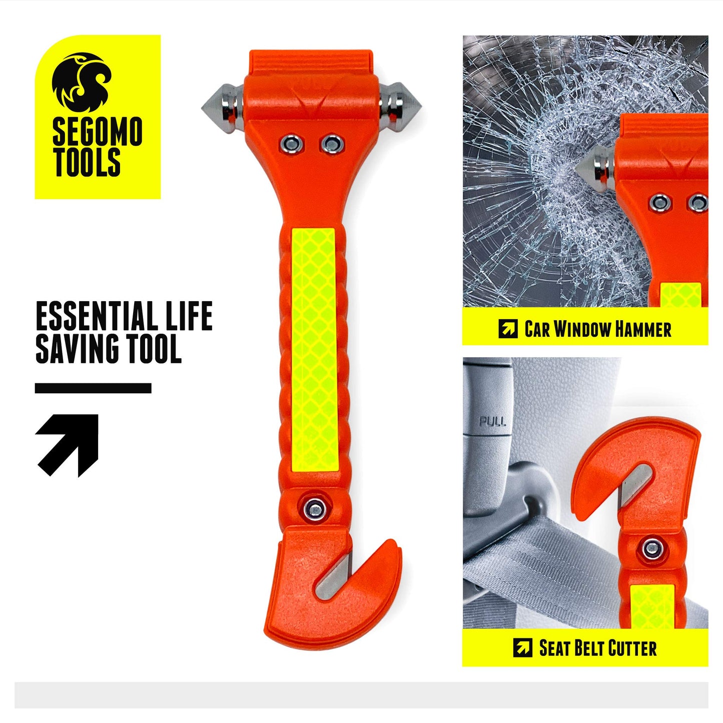 Segomo Tools 2 Packs of Emergency Escape Safety Hammer with Car Window Breaker & Seat Belt Cutter | Car Safety Tool | Seat Belt Cutter and Glass Breaker | Emergency Car Tool - ESHM02