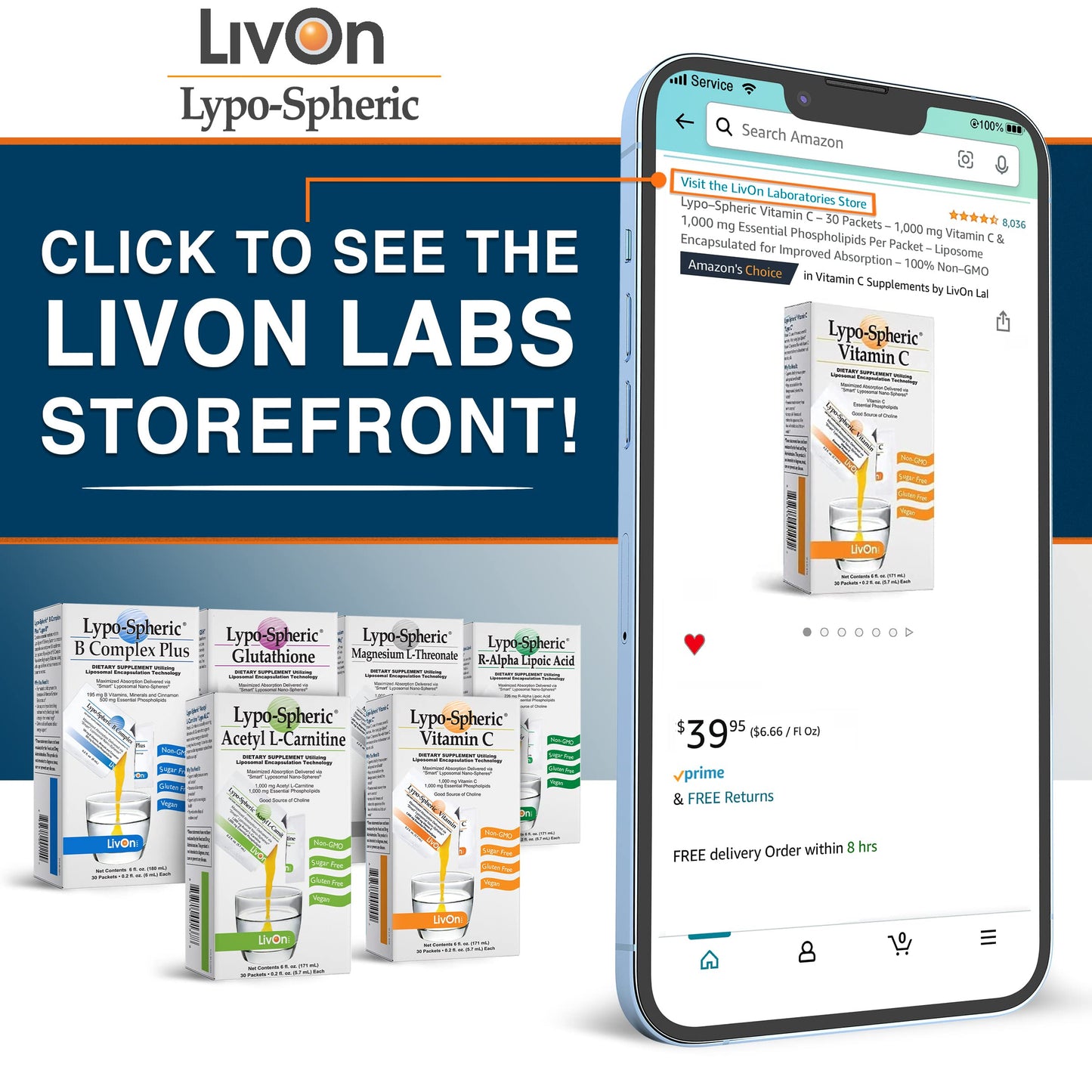 LivOn Laboratories Lypo–Spheric Vitamin C – 30 Packets – 1,000 mg Vitamin C & 1,000 mg Essential Phospholipids Per Packet – Liposome Encapsulated for Improved Absorption – 100% Non–GMO