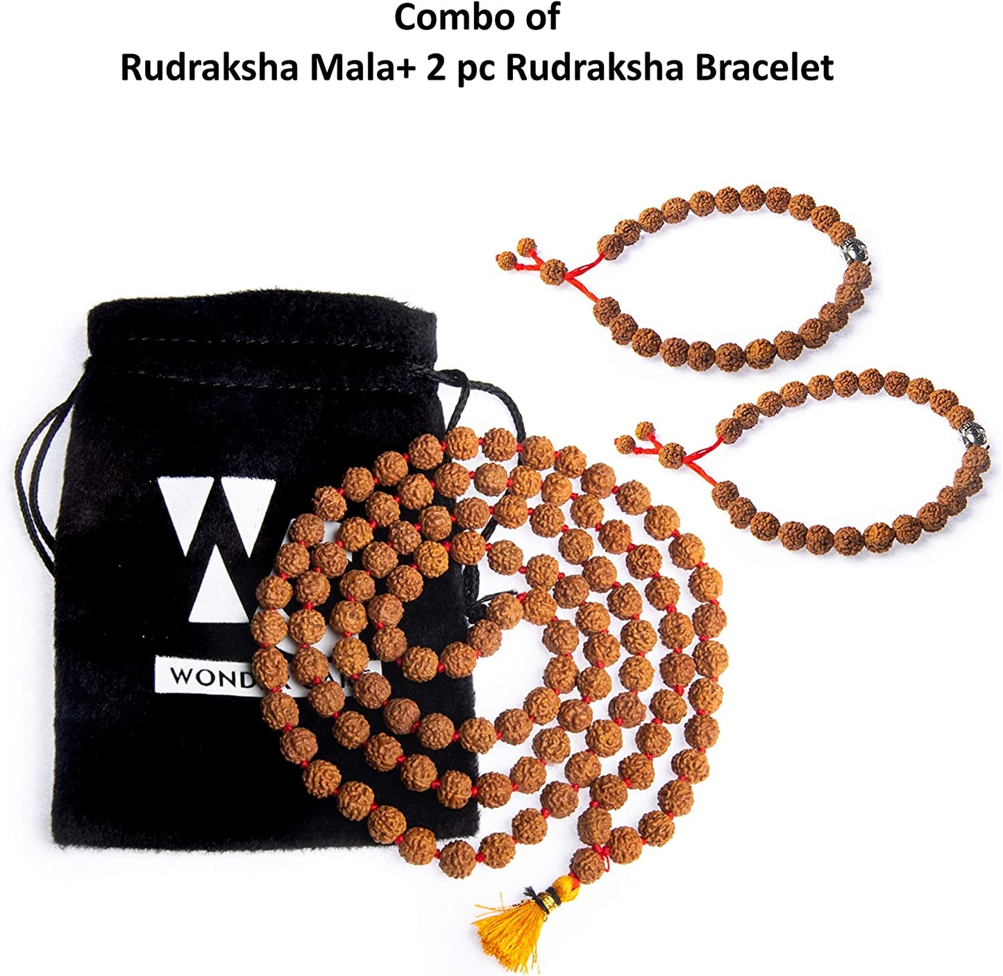 Wonder Care 108 Rudraksha Mala Real-5face Beaded Rudrashka Necklace- Genuine Himalayan Rudraksha Seeds Unisex jewelry with 2 pc Beaded String Bracelet -(8mm approx.)