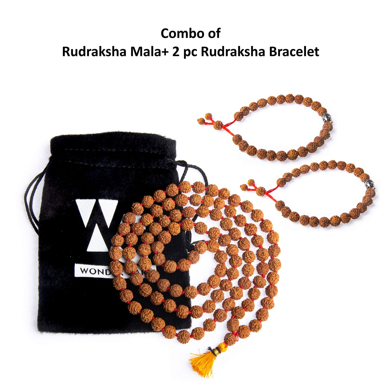 Wonder Care 108 Rudraksha Mala Real-5face Beaded Rudrashka Necklace- Genuine Himalayan Rudraksha Seeds Unisex jewelry with 2 pc Beaded String Bracelet -(8mm approx.)